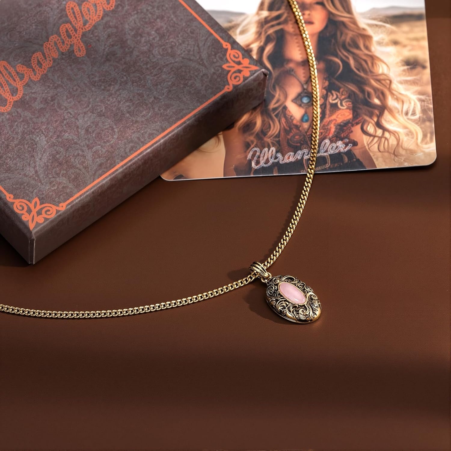 image:imageMontana West Wrangler Couture Turquoise Jewelry for Women Western Jewelry Pendant Necklace Cowgirl Vintage Western NecklaceRound Gold Pink
