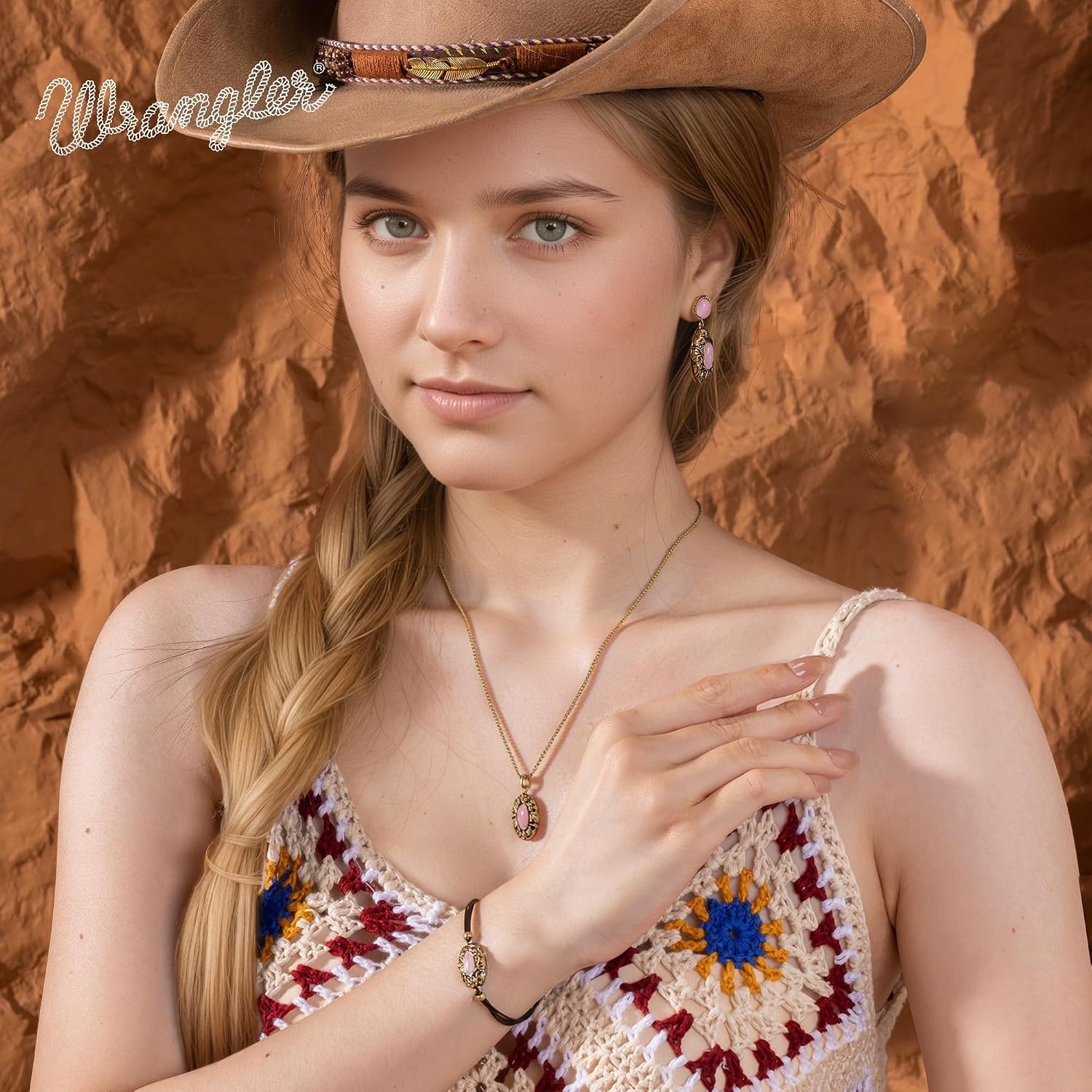 image:imageMontana West Wrangler Couture Turquoise Jewelry for Women Western Jewelry Pendant Necklace Cowgirl Vintage Western NecklaceRound Gold Pink
