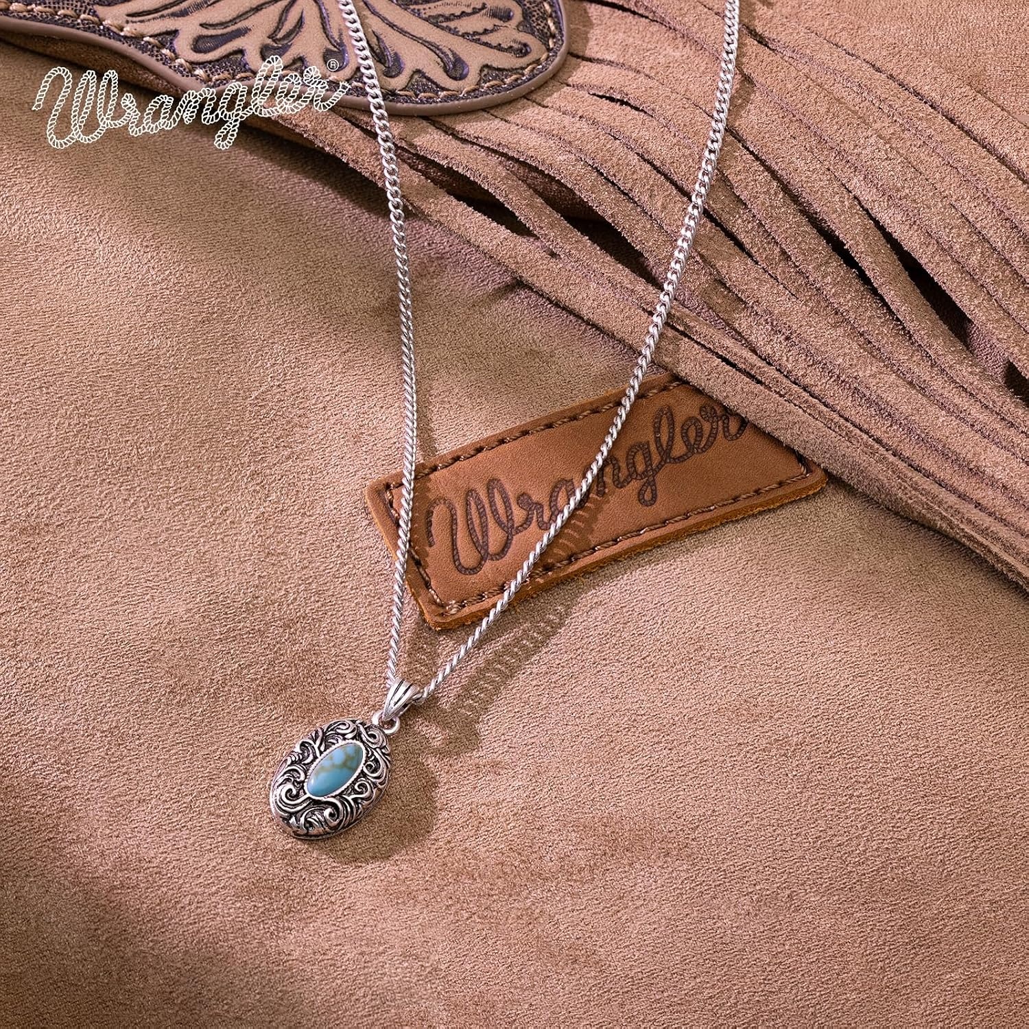 image:imageMontana West Wrangler Couture Turquoise Jewelry for Women Western Jewelry Pendant Necklace Cowgirl Vintage Western NecklaceRound Silver Green