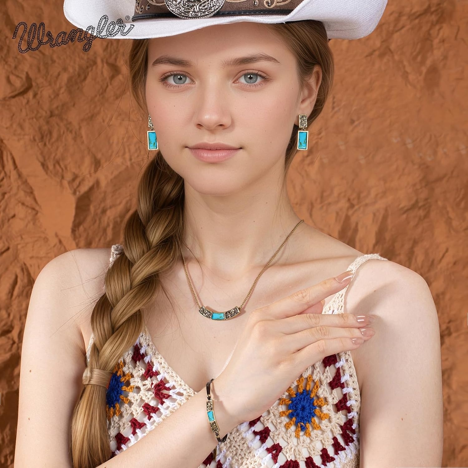 image:imageMontana West Wrangler Couture Turquoise Jewelry for Women Western Jewelry Pendant Necklace Cowgirl Vintage Western NecklaceSqure Gold Green