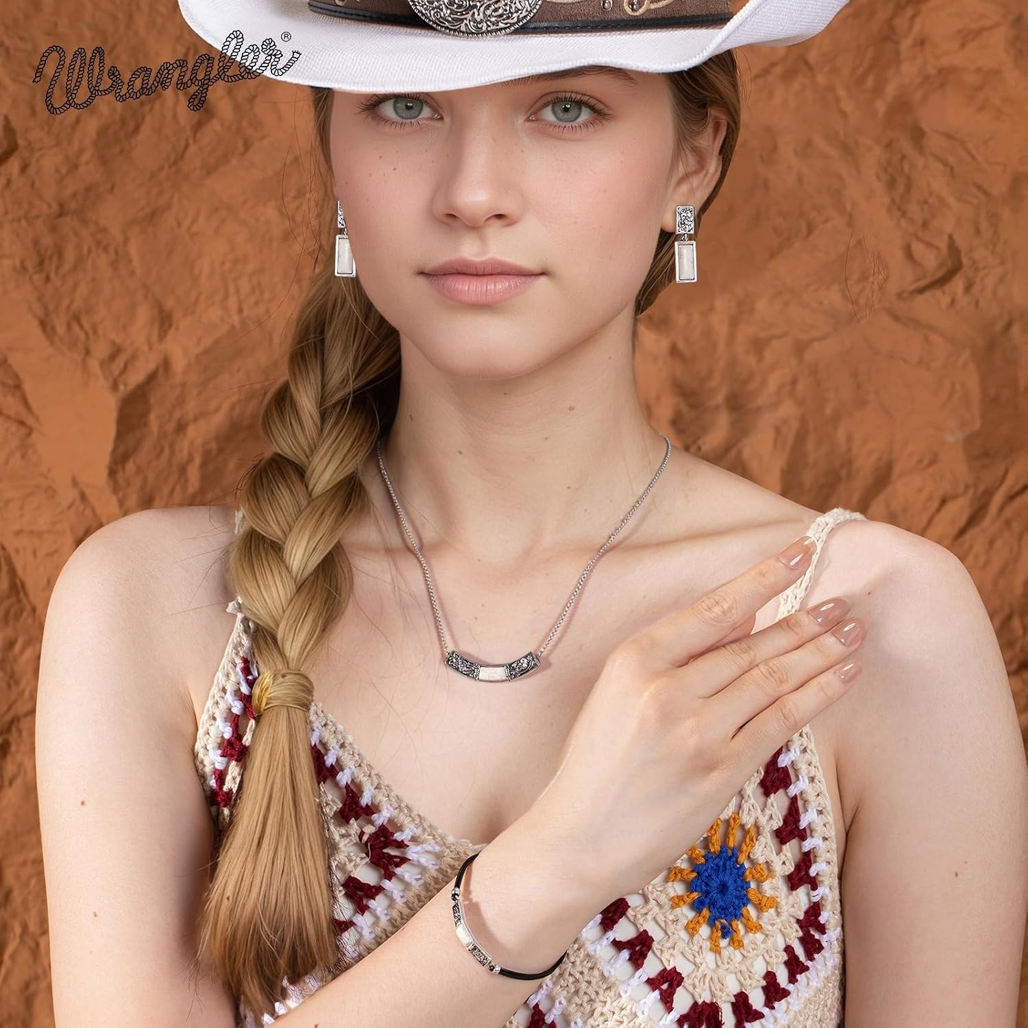 image:imageMontana West Wrangler Couture Turquoise Jewelry for Women Western Jewelry Pendant Necklace Cowgirl Vintage Western NecklaceSqure Silver White