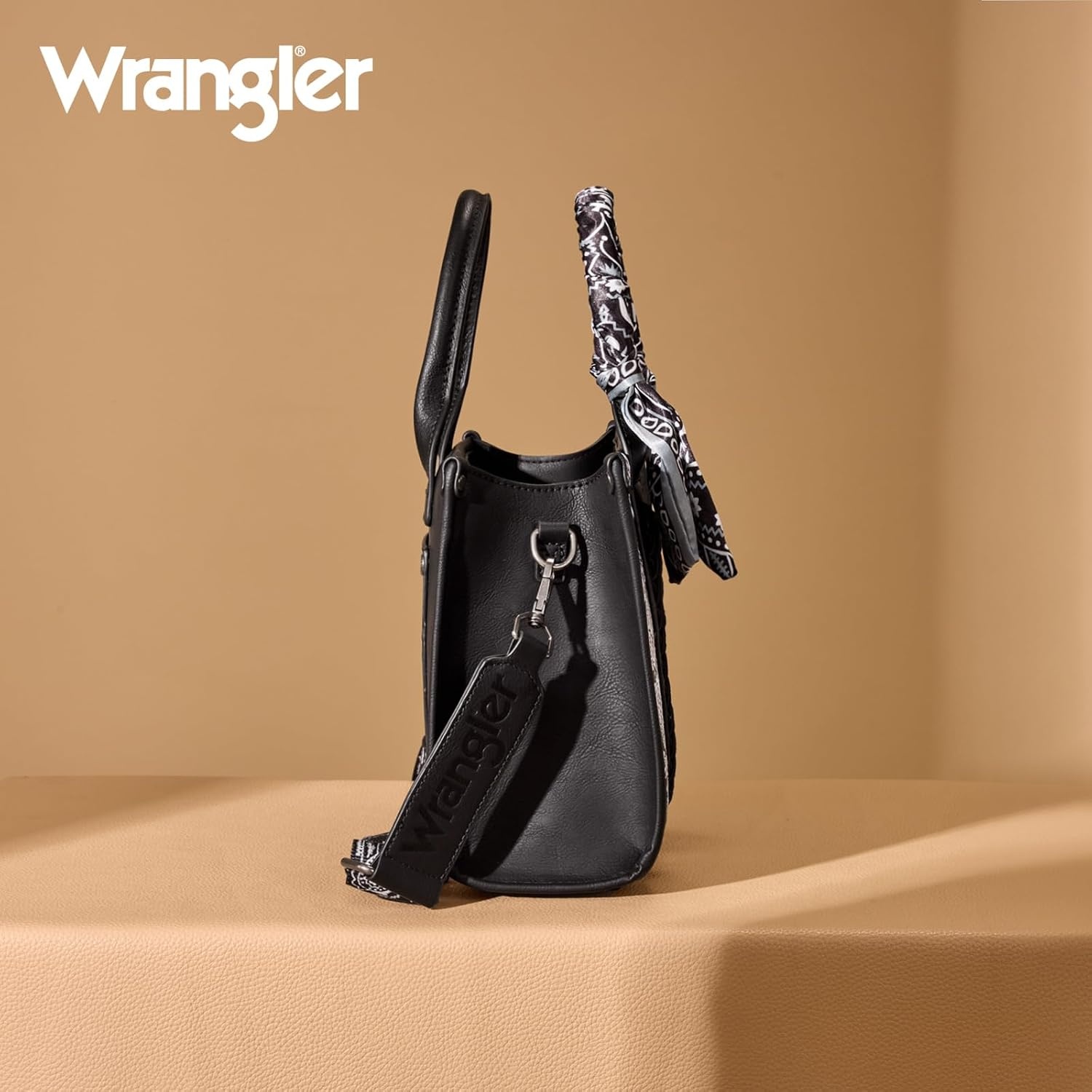 image:imageMontana West Wrangler Desert Paisley Tote Bag for Women Floral Embroidered Top Handle Handbags with BandanaBlack