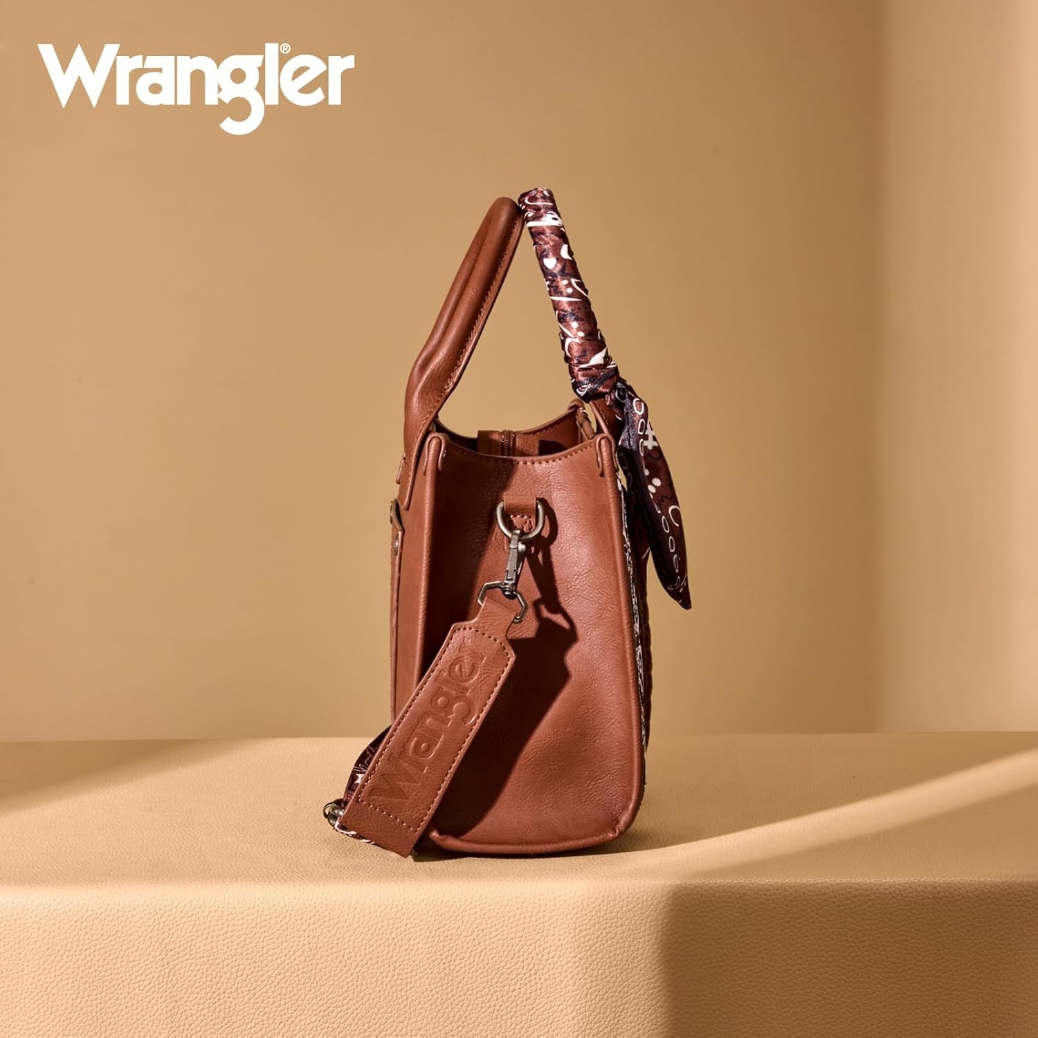 image:imageMontana West Wrangler Desert Paisley Tote Bag for Women Floral Embroidered Top Handle Handbags with BandanaBrown