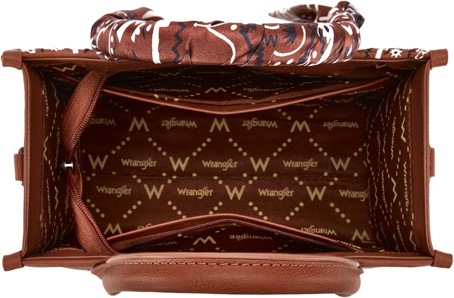 image:imageMontana West Wrangler Desert Paisley Tote Bag for Women Floral Embroidered Top Handle Handbags with BandanaBrown