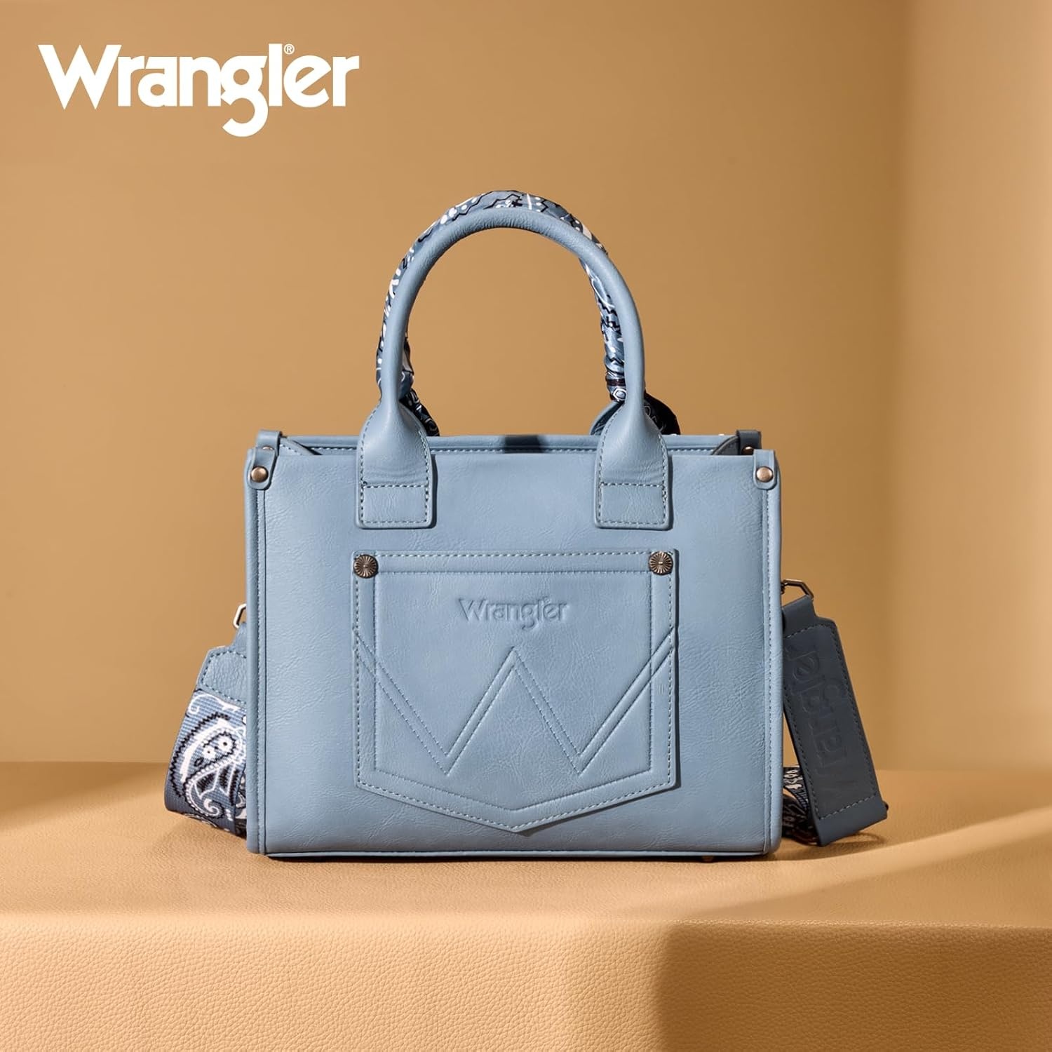 image:imageMontana West Wrangler Desert Paisley Tote Bag for Women Floral Embroidered Top Handle Handbags with BandanaJean