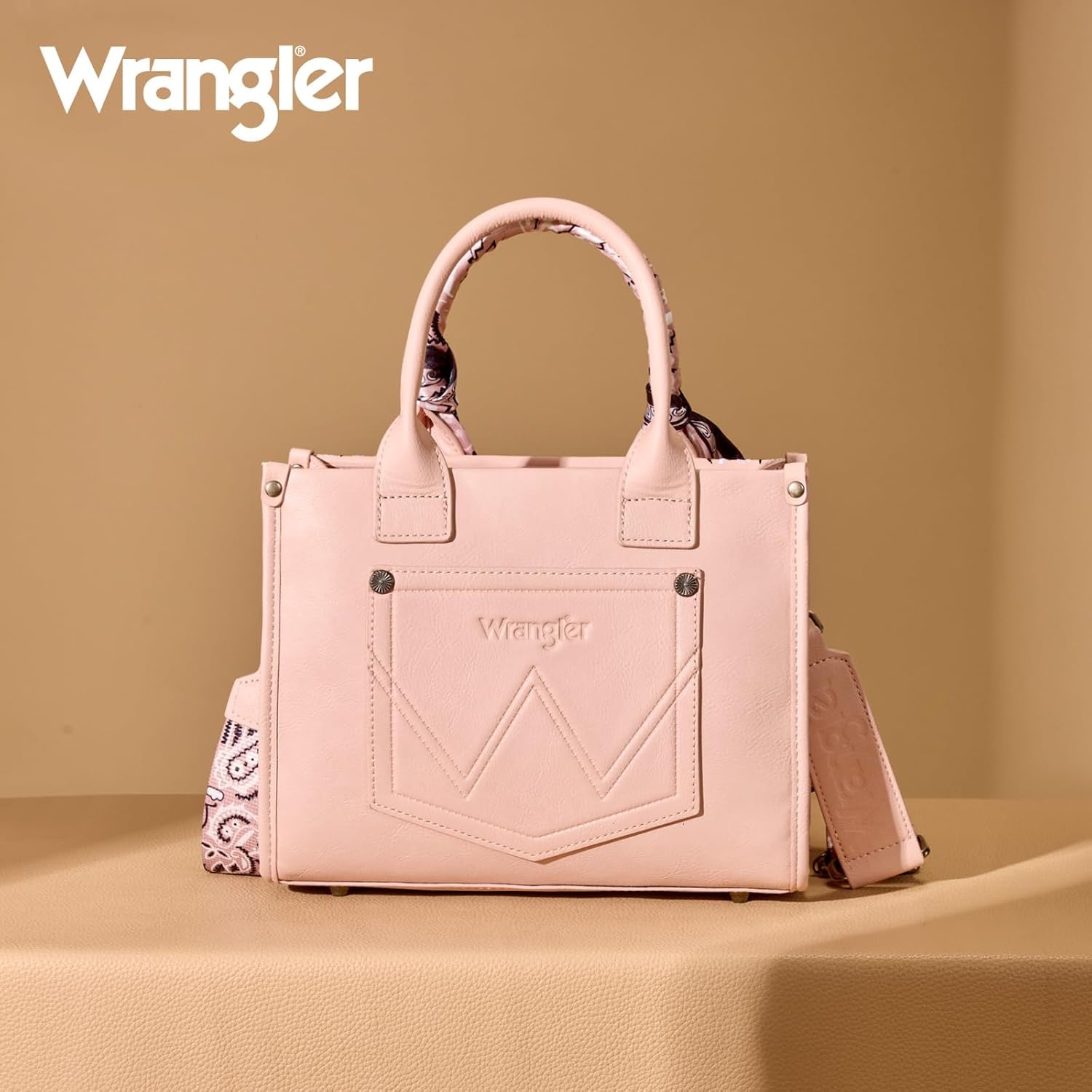 image:imageMontana West Wrangler Desert Paisley Tote Bag for Women Floral Embroidered Top Handle Handbags with BandanaPink