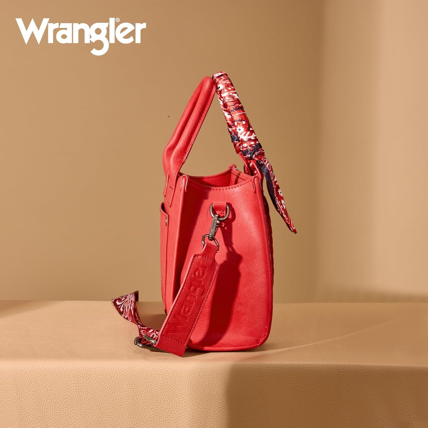 image:imageMontana West Wrangler Desert Paisley Tote Bag for Women Floral Embroidered Top Handle Handbags with BandanaRed