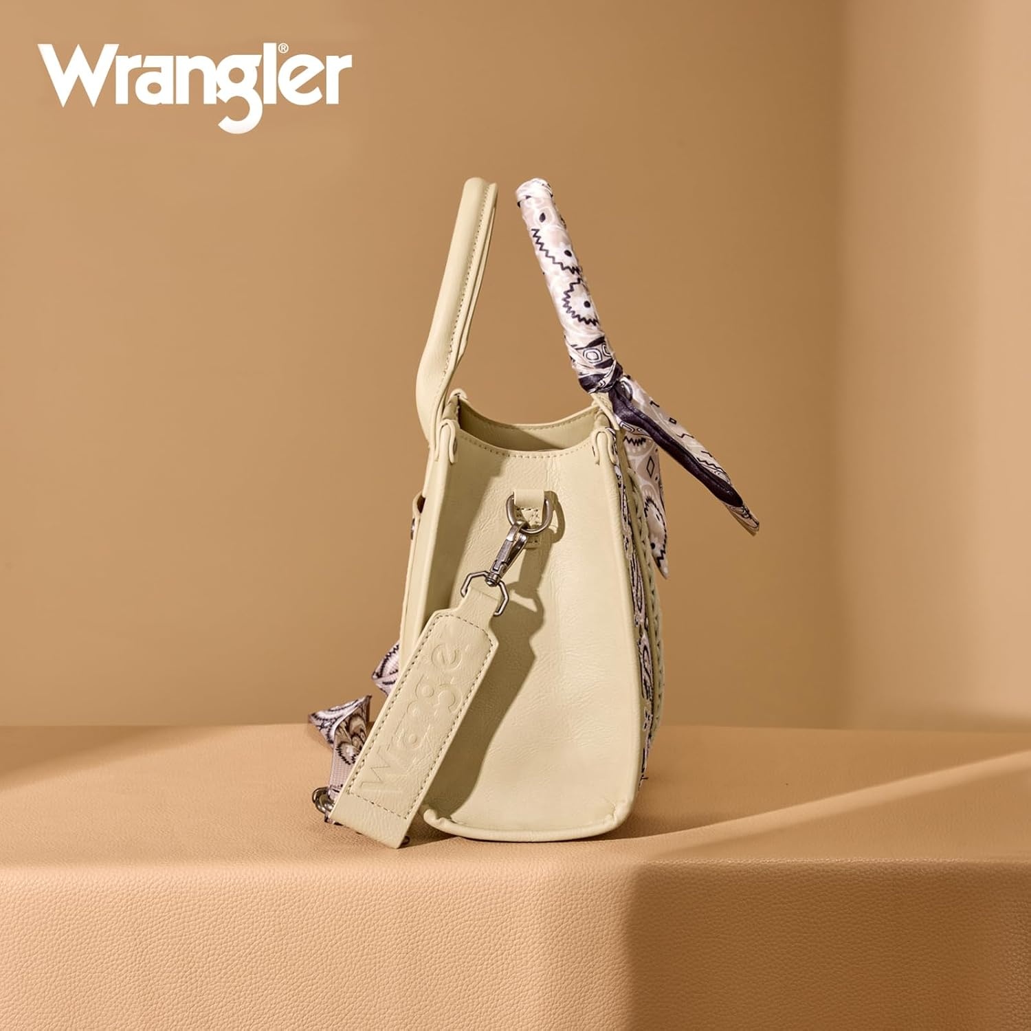image:imageMontana West Wrangler Desert Paisley Tote Bag for Women Floral Embroidered Top Handle Handbags with BandanaTan