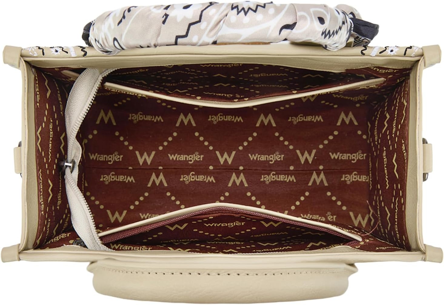 image:imageMontana West Wrangler Desert Paisley Tote Bag for Women Floral Embroidered Top Handle Handbags with BandanaTan
