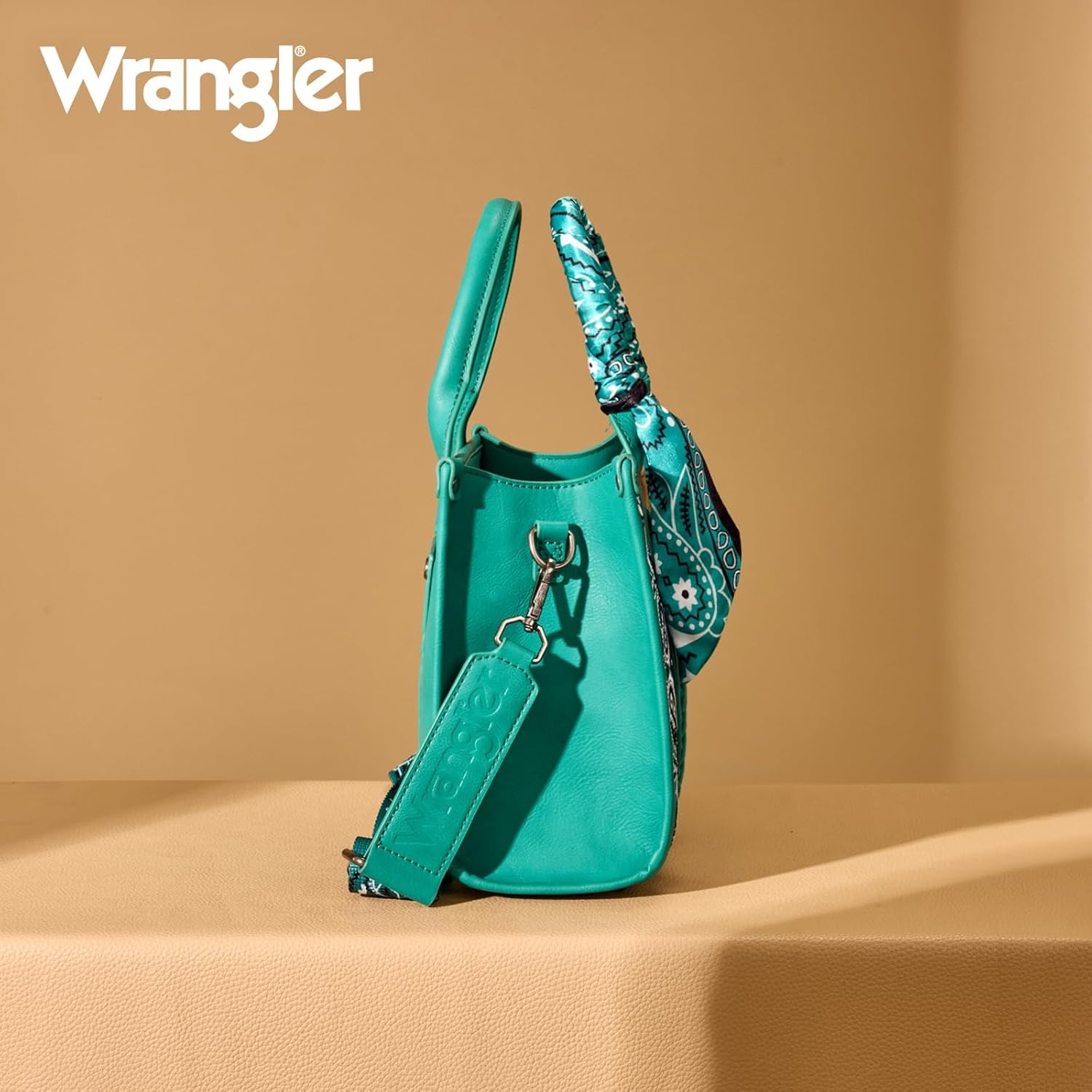 image:imageMontana West Wrangler Desert Paisley Tote Bag for Women Floral Embroidered Top Handle Handbags with BandanaTurquoise