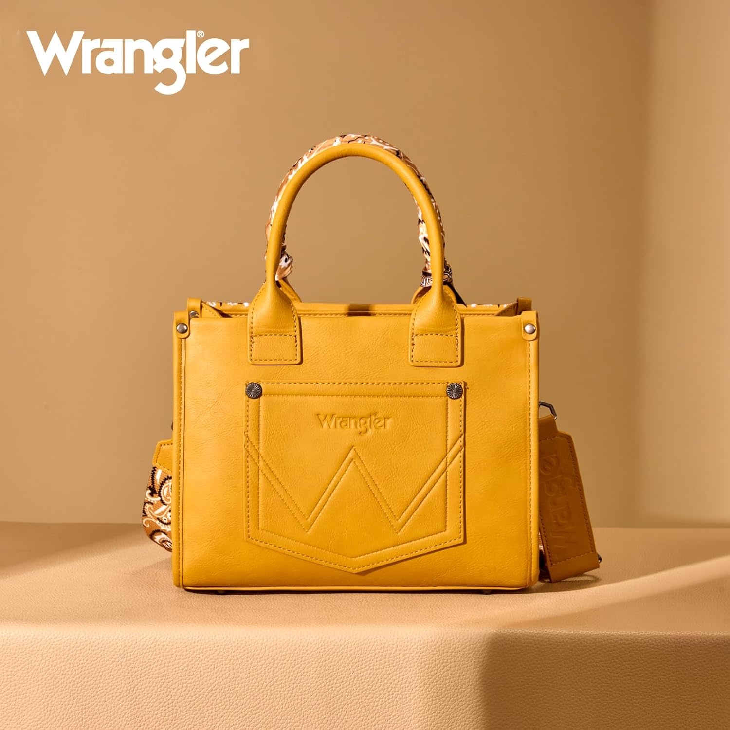 image:imageMontana West Wrangler Desert Paisley Tote Bag for Women Floral Embroidered Top Handle Handbags with BandanaYellow