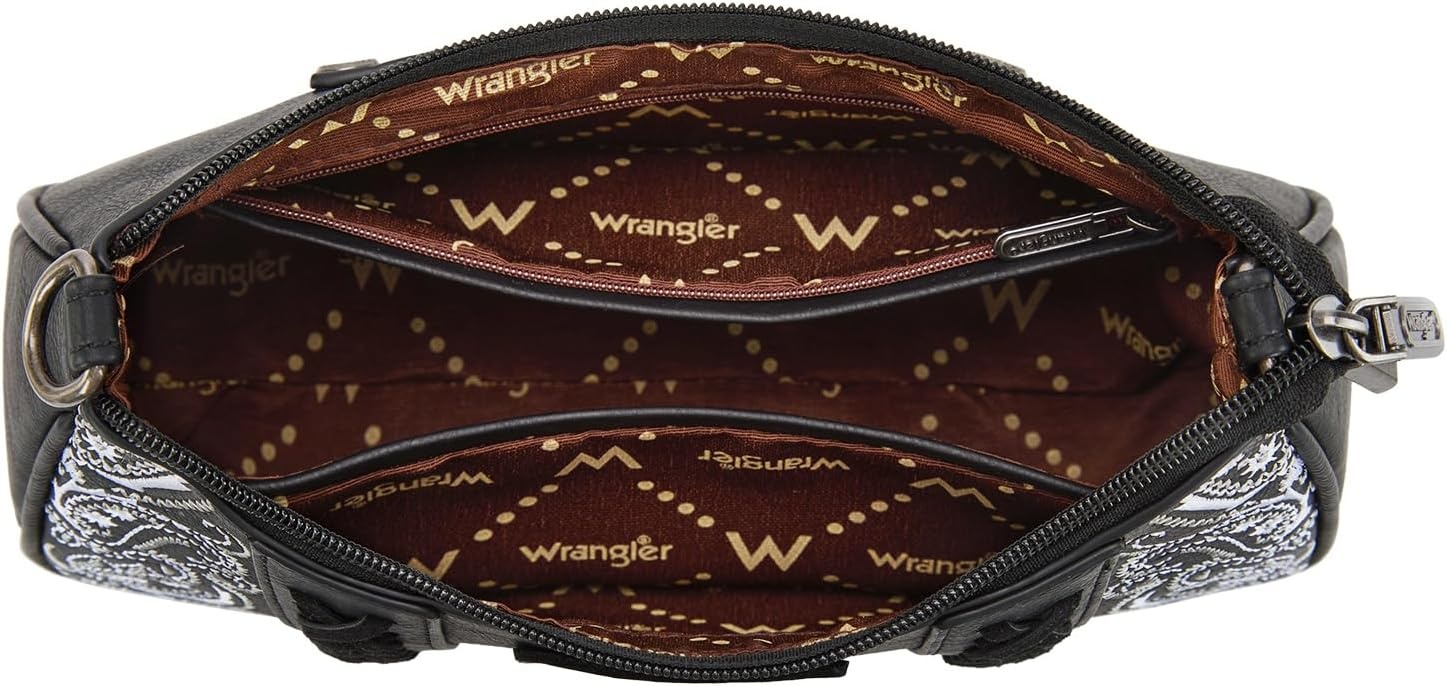 image:imageWrangler Shoulder Bag for Women Western Desert Paisley Purse Floral Embroidered Underarm Handbag with BandanaBlack