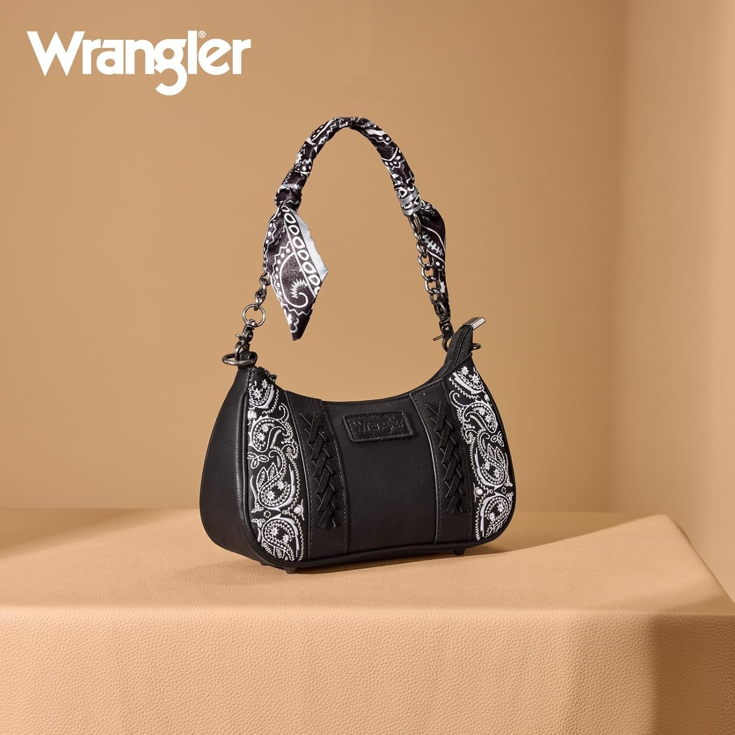 image:imageWrangler Shoulder Bag for Women Western Desert Paisley Purse Floral Embroidered Underarm Handbag with BandanaBlack