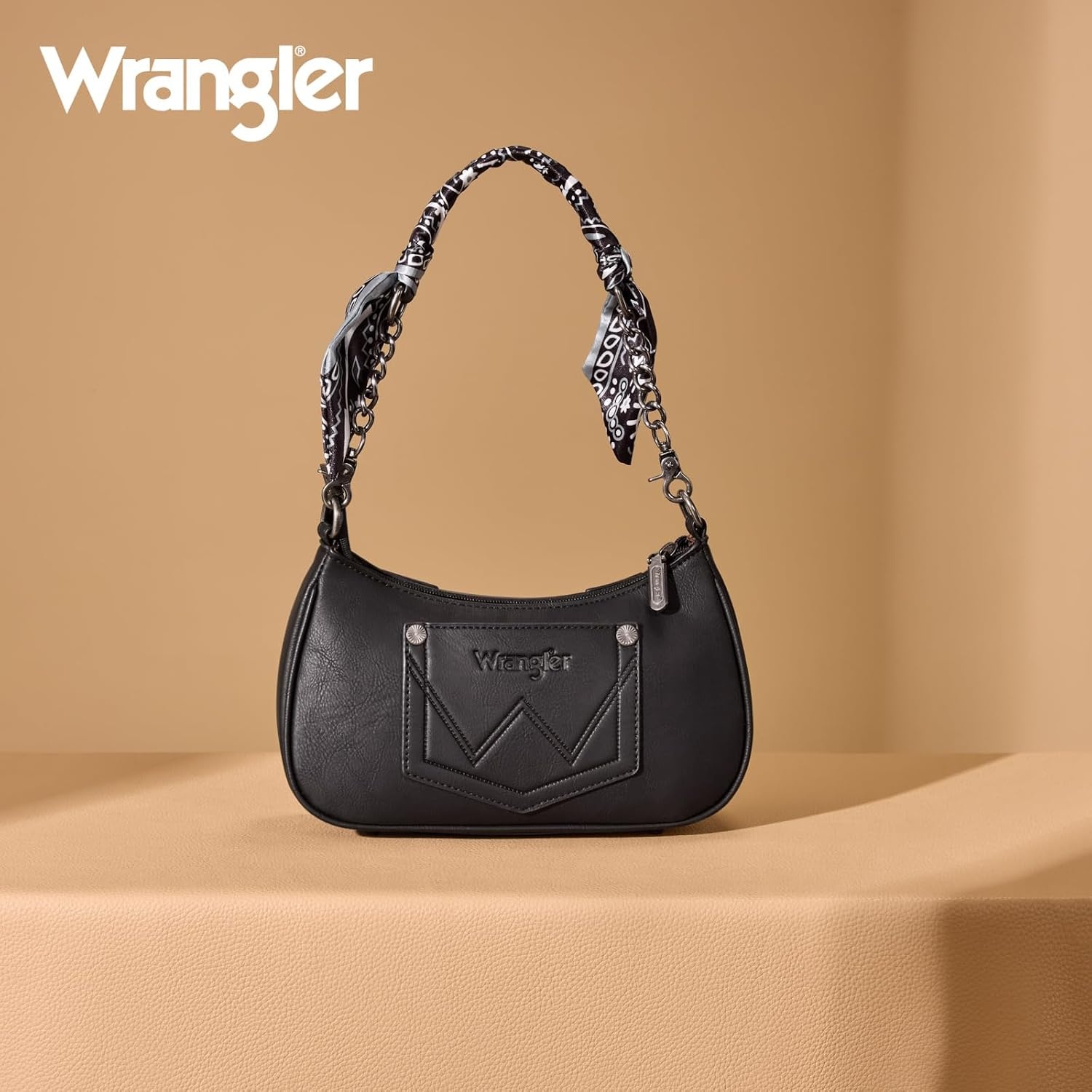 image:imageWrangler Shoulder Bag for Women Western Desert Paisley Purse Floral Embroidered Underarm Handbag with BandanaBlack