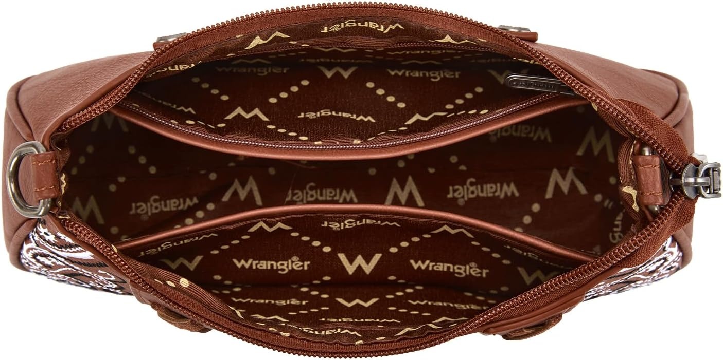 image:imageWrangler Shoulder Bag for Women Western Desert Paisley Purse Floral Embroidered Underarm Handbag with BandanaBrown