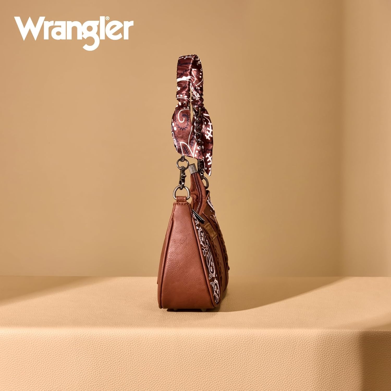 image:imageWrangler Shoulder Bag for Women Western Desert Paisley Purse Floral Embroidered Underarm Handbag with BandanaBrown
