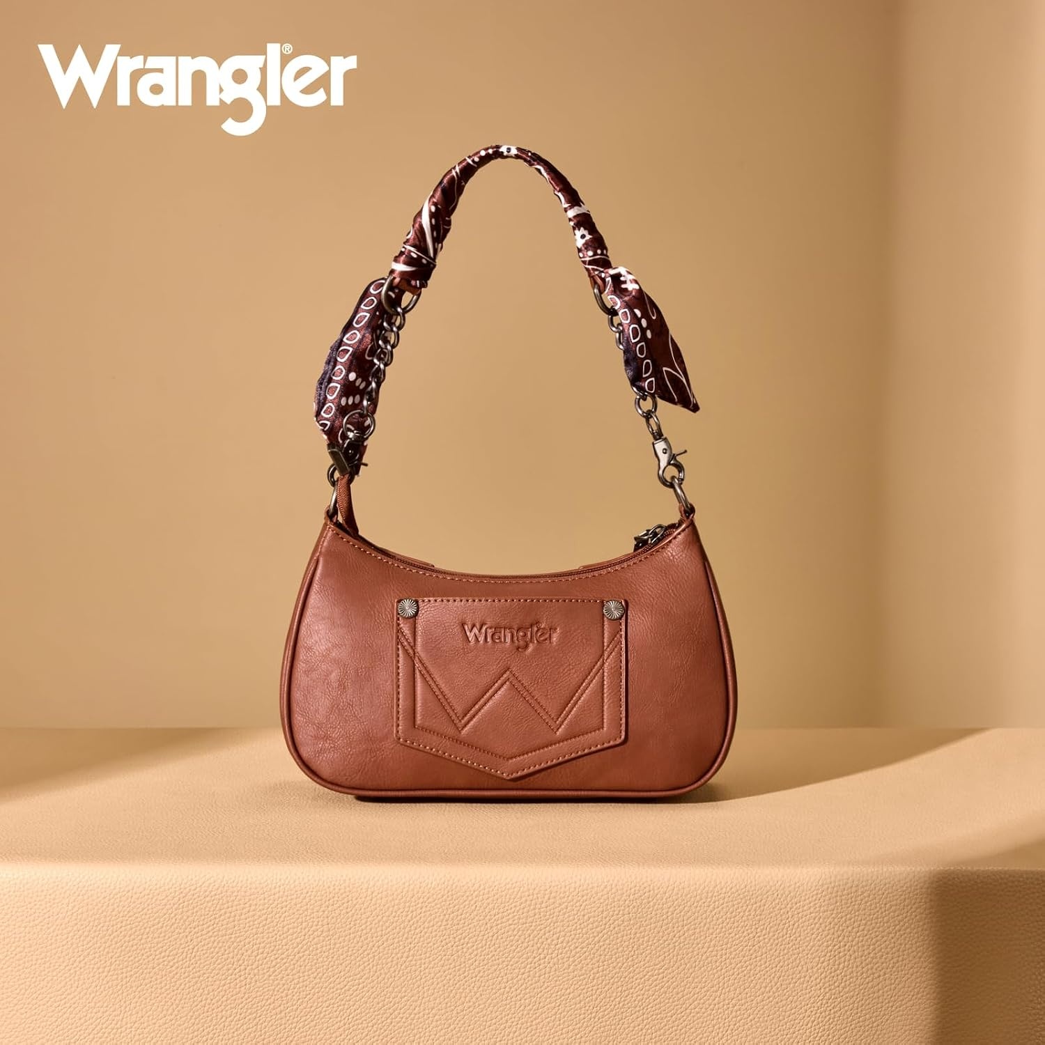 image:imageWrangler Shoulder Bag for Women Western Desert Paisley Purse Floral Embroidered Underarm Handbag with BandanaBrown