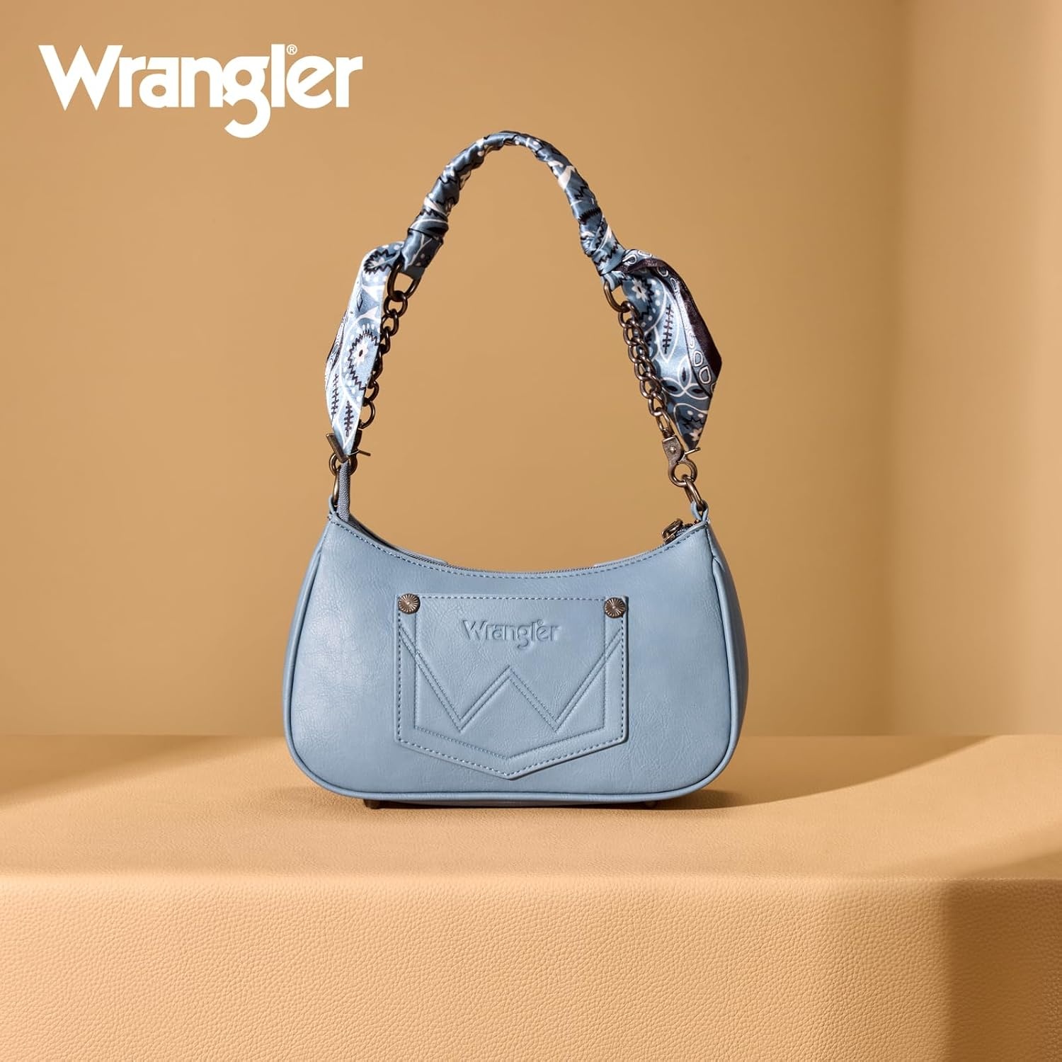 image:imageWrangler Shoulder Bag for Women Western Desert Paisley Purse Floral Embroidered Underarm Handbag with BandanaJean