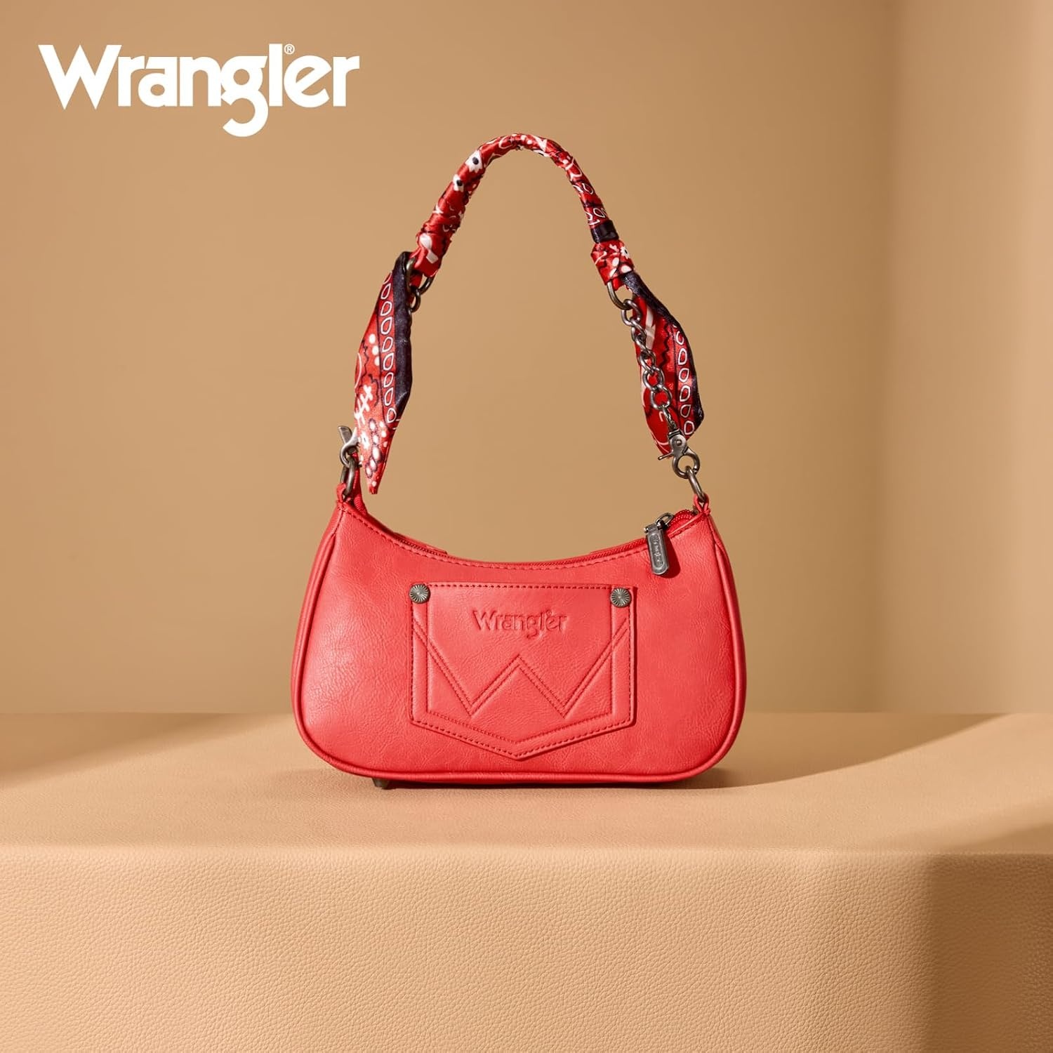 image:imageWrangler Shoulder Bag for Women Western Desert Paisley Purse Floral Embroidered Underarm Handbag with BandanaRed