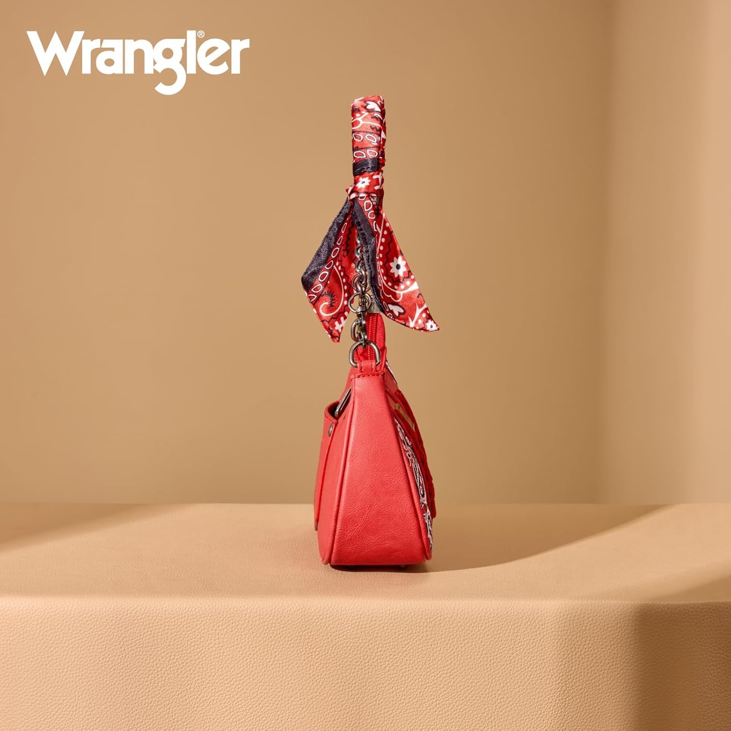image:imageWrangler Shoulder Bag for Women Western Desert Paisley Purse Floral Embroidered Underarm Handbag with BandanaRed
