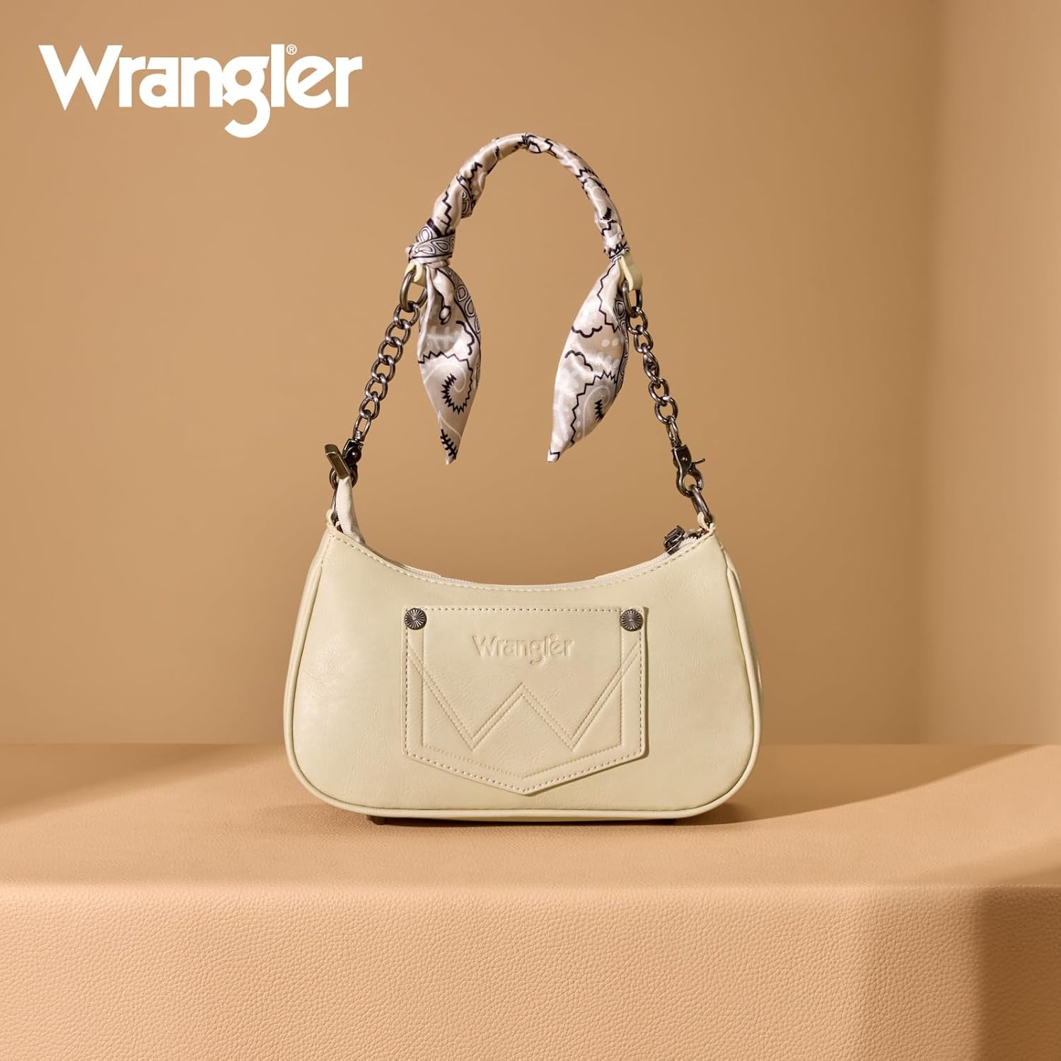 image:imageWrangler Shoulder Bag for Women Western Desert Paisley Purse Floral Embroidered Underarm Handbag with BandanaTan