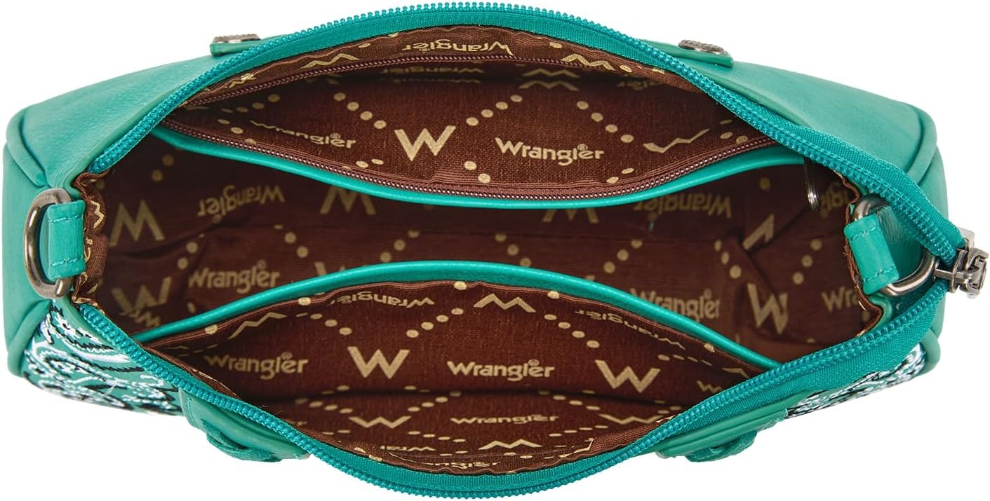 image:imageWrangler Shoulder Bag for Women Western Desert Paisley Purse Floral Embroidered Underarm Handbag with BandanaTurquoise