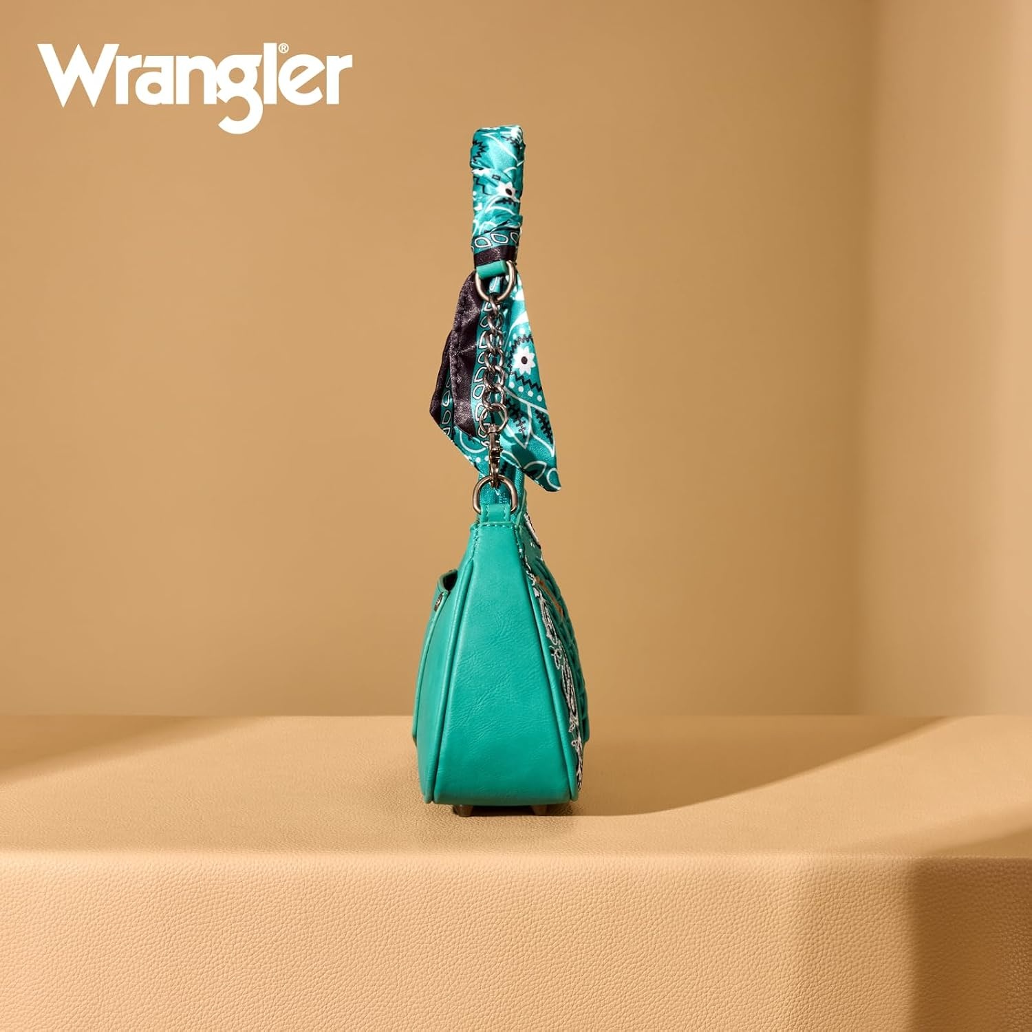 image:imageWrangler Shoulder Bag for Women Western Desert Paisley Purse Floral Embroidered Underarm Handbag with BandanaTurquoise