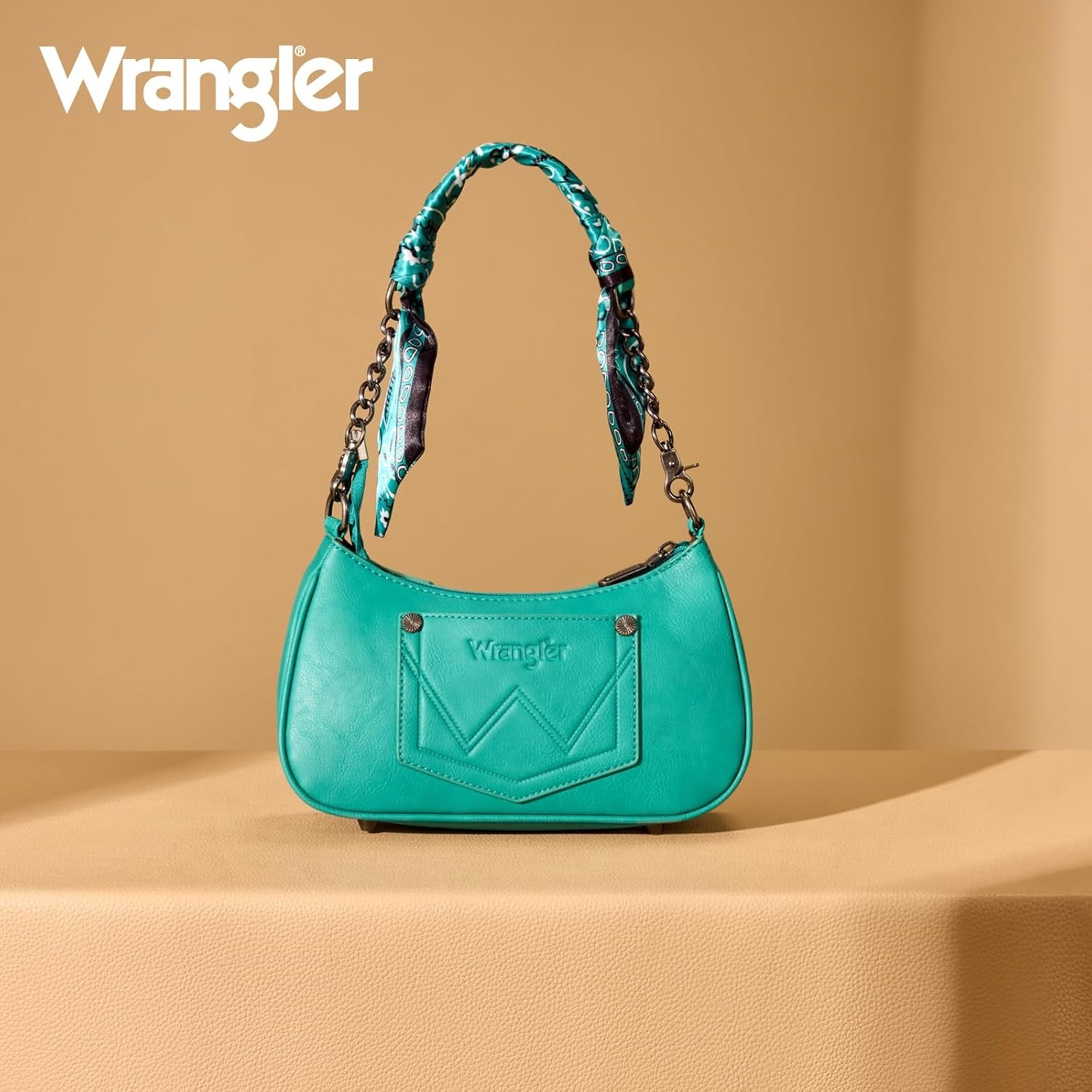 image:imageWrangler Shoulder Bag for Women Western Desert Paisley Purse Floral Embroidered Underarm Handbag with BandanaTurquoise