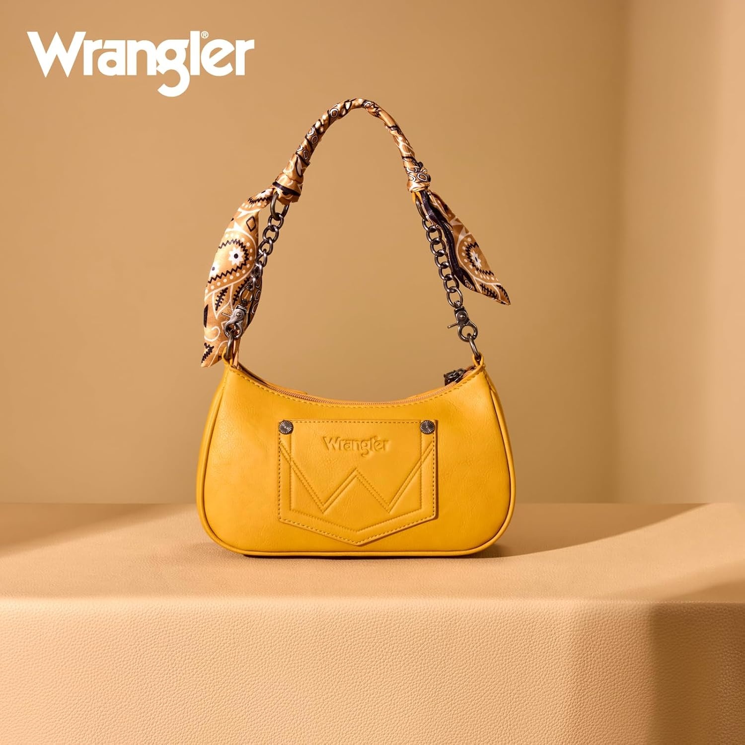 image:imageWrangler Shoulder Bag for Women Western Desert Paisley Purse Floral Embroidered Underarm Handbag with BandanaYellow