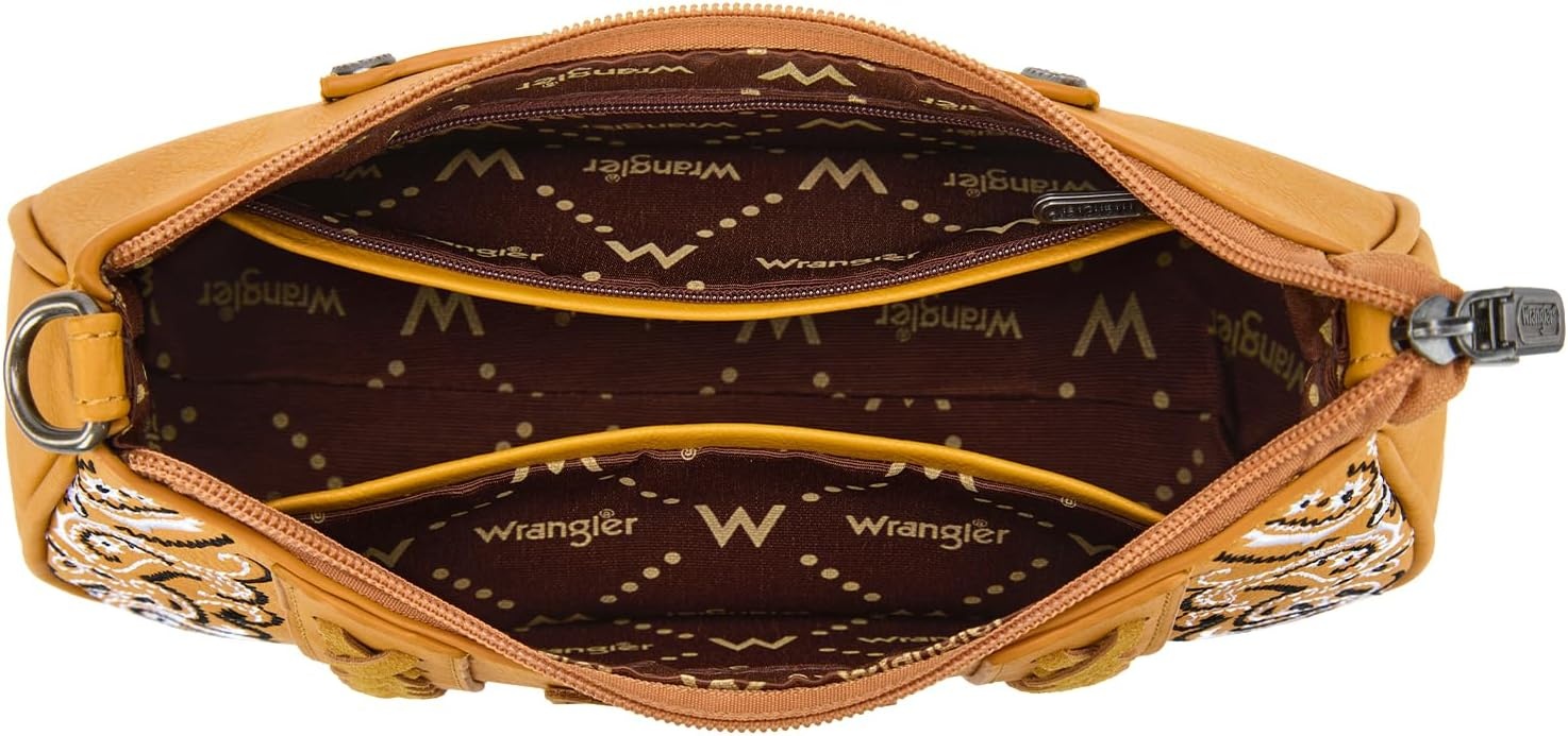 image:imageWrangler Shoulder Bag for Women Western Desert Paisley Purse Floral Embroidered Underarm Handbag with BandanaYellow
