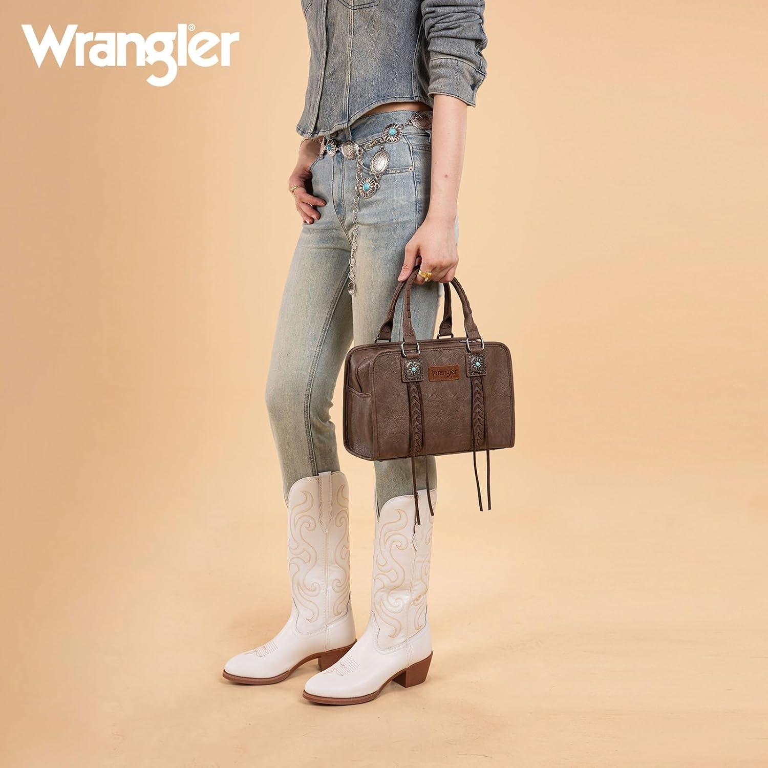 image:imageWrangler Tote Bag for Women Crossbody Purse Fringe Western Purse Vintage Top Handle HandbagsCoffee
