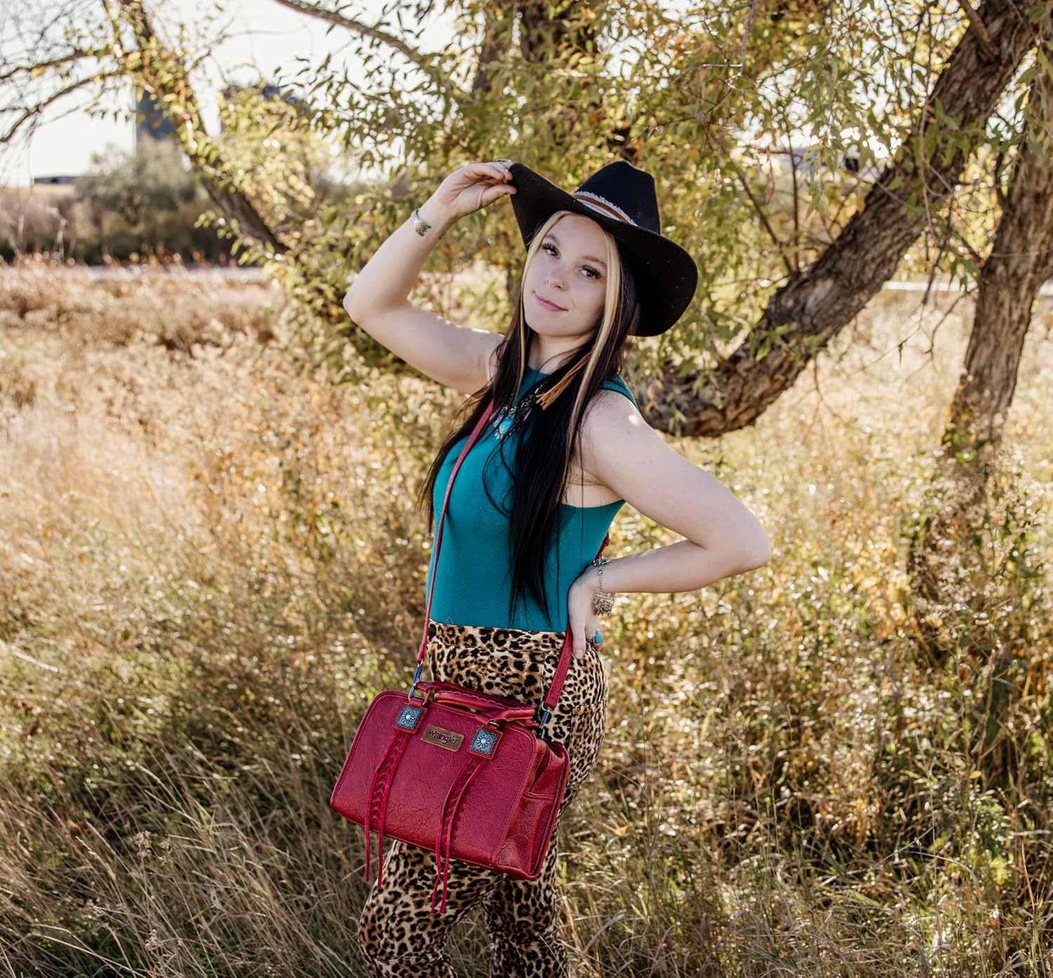 image:imageWrangler Tote Bag for Women Crossbody Purse Fringe Western Purse Vintage Top Handle HandbagsPlum Wine Red