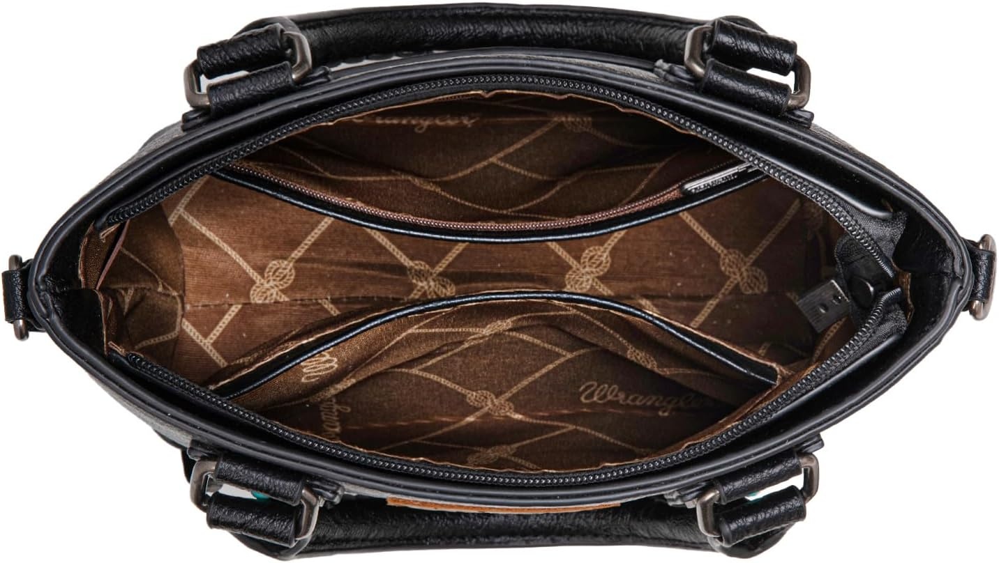 image:imageWrangler Tote Bag for Women Crossbody Purse Fringe Western Purse Vintage Top Handle HandbagsRetro Black