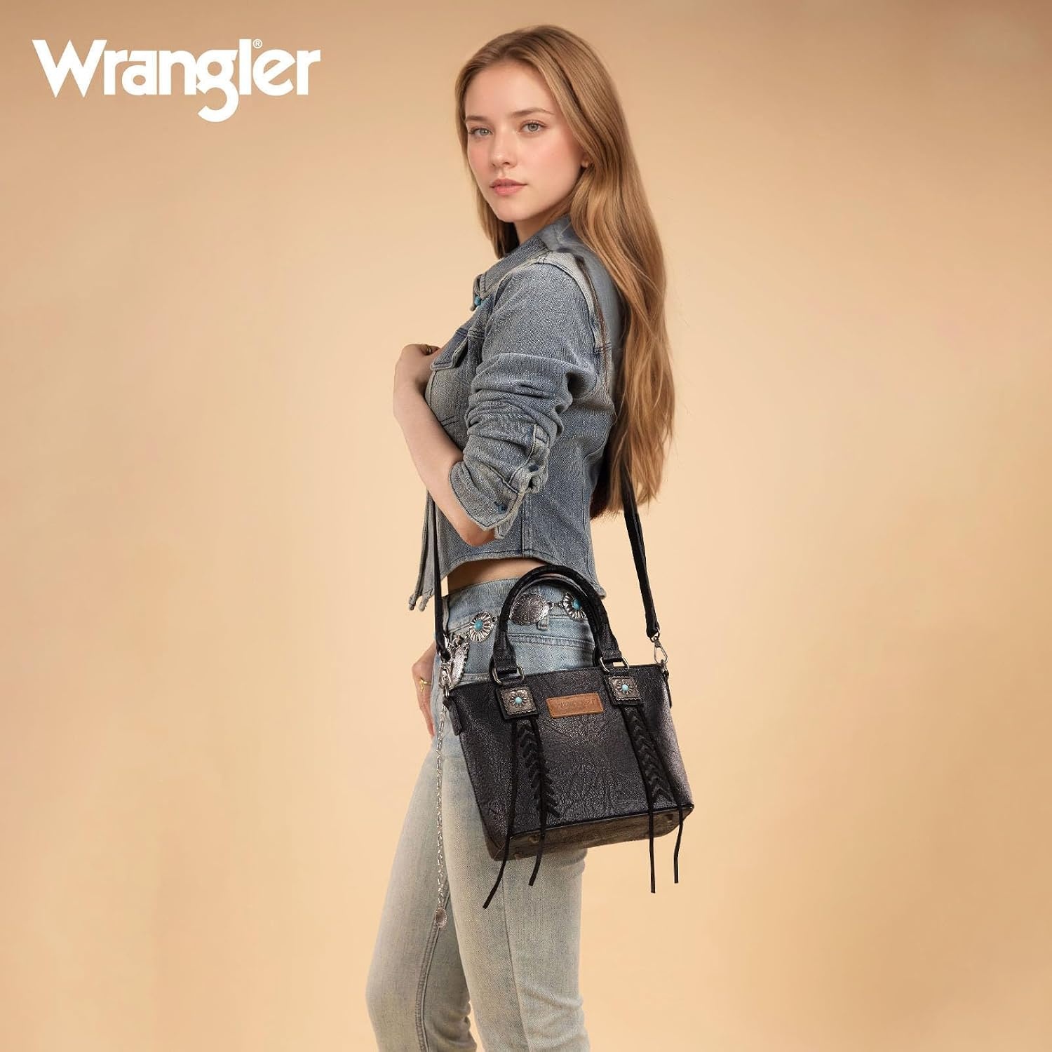 image:imageWrangler Tote Bag for Women Crossbody Purse Fringe Western Purse Vintage Top Handle HandbagsRetro Black