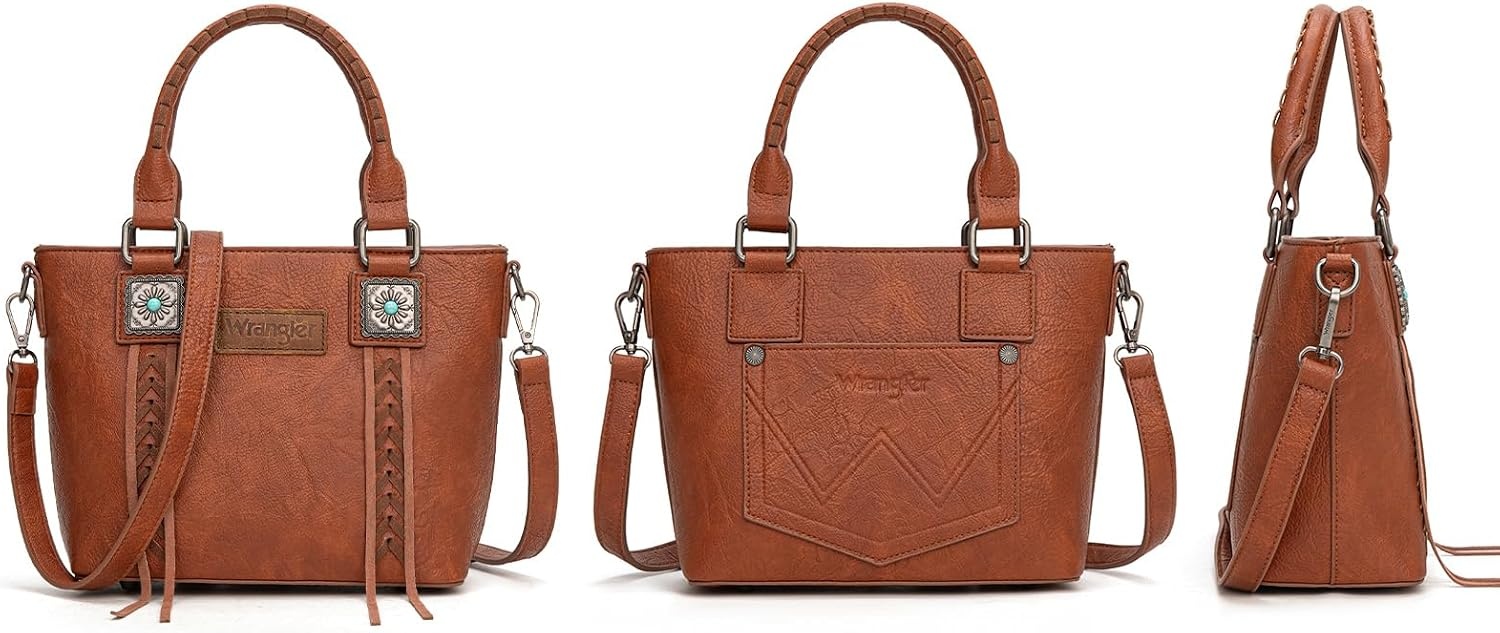 image:imageWrangler Tote Bag for Women Crossbody Purse Fringe Western Purse Vintage Top Handle HandbagsRetro Brown