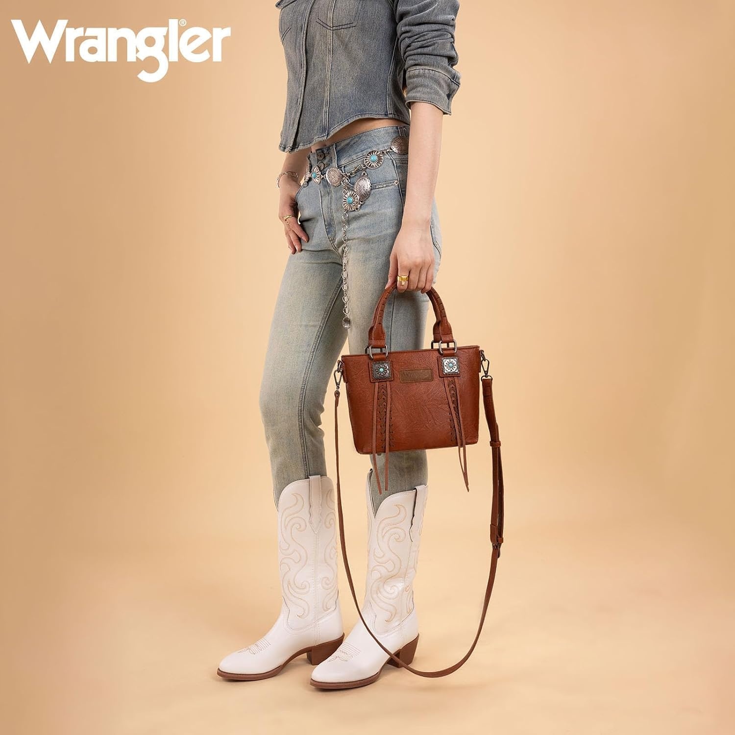image:imageWrangler Tote Bag for Women Crossbody Purse Fringe Western Purse Vintage Top Handle HandbagsRetro Brown