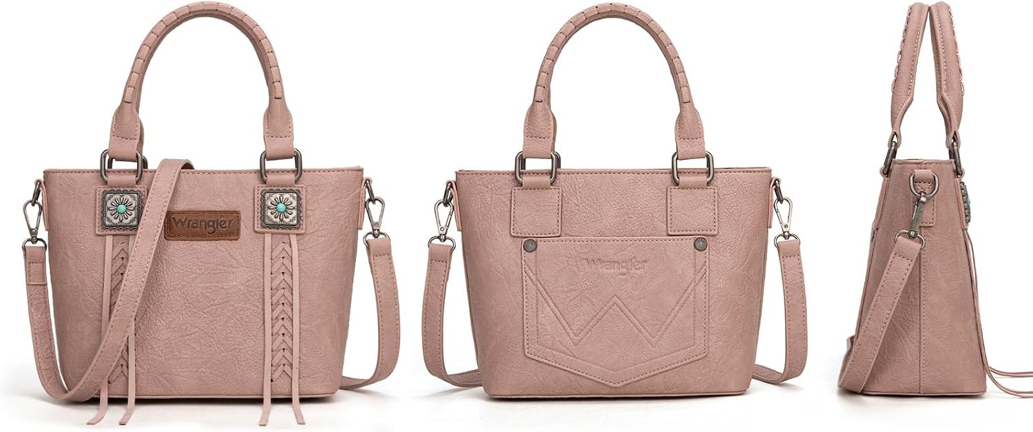 image:imageWrangler Tote Bag for Women Crossbody Purse Fringe Western Purse Vintage Top Handle HandbagsRetro Pink