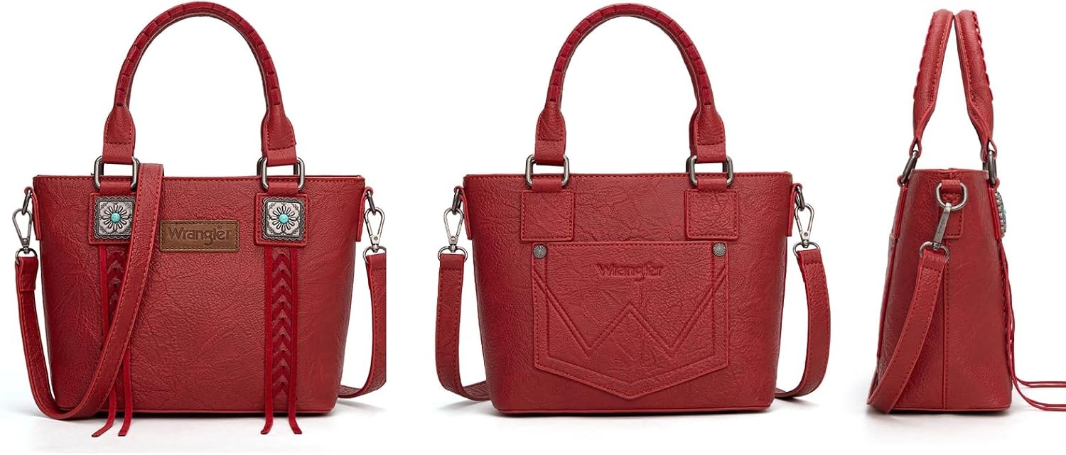 image:imageWrangler Tote Bag for Women Crossbody Purse Fringe Western Purse Vintage Top Handle HandbagsRetro Red