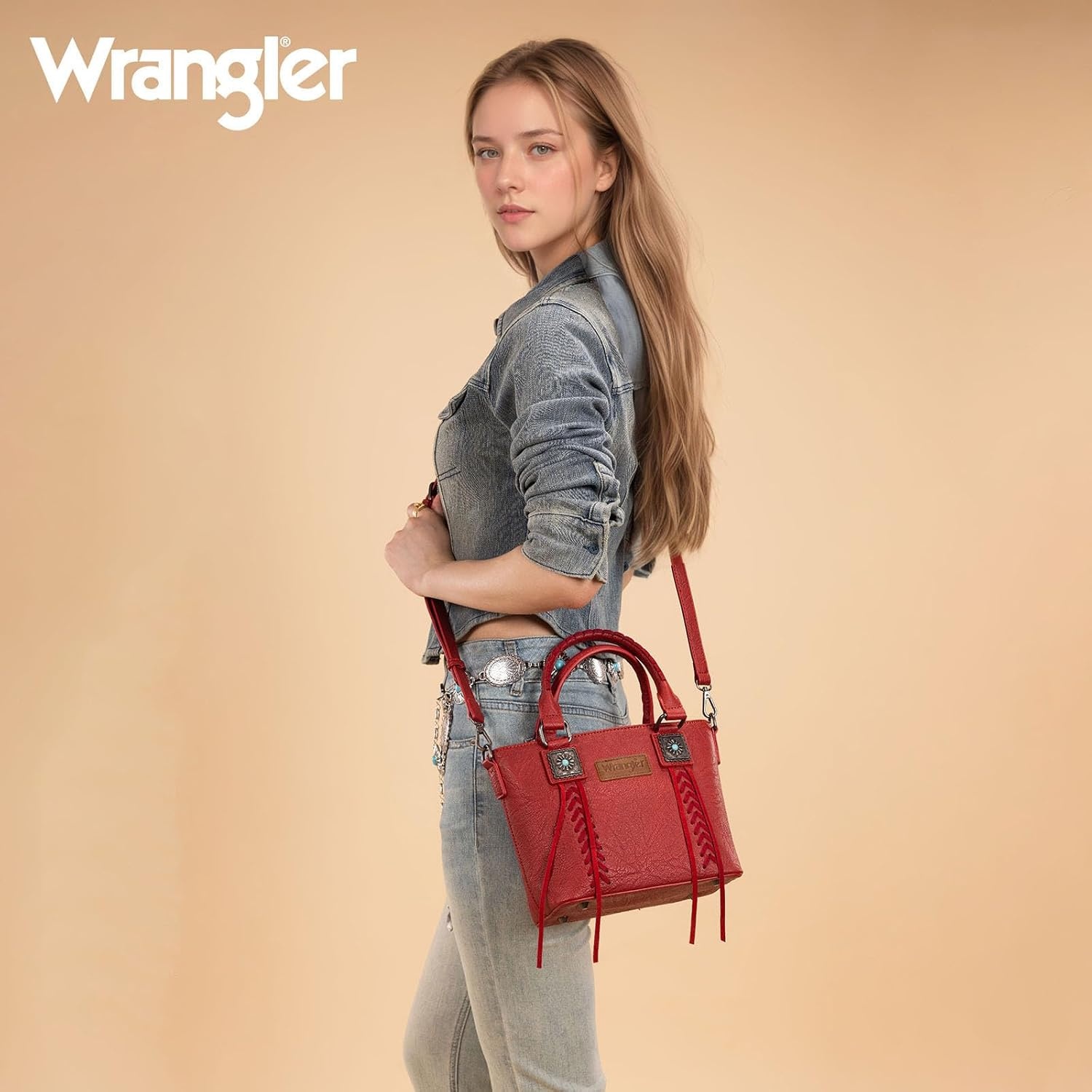 image:imageWrangler Tote Bag for Women Crossbody Purse Fringe Western Purse Vintage Top Handle HandbagsRetro Red
