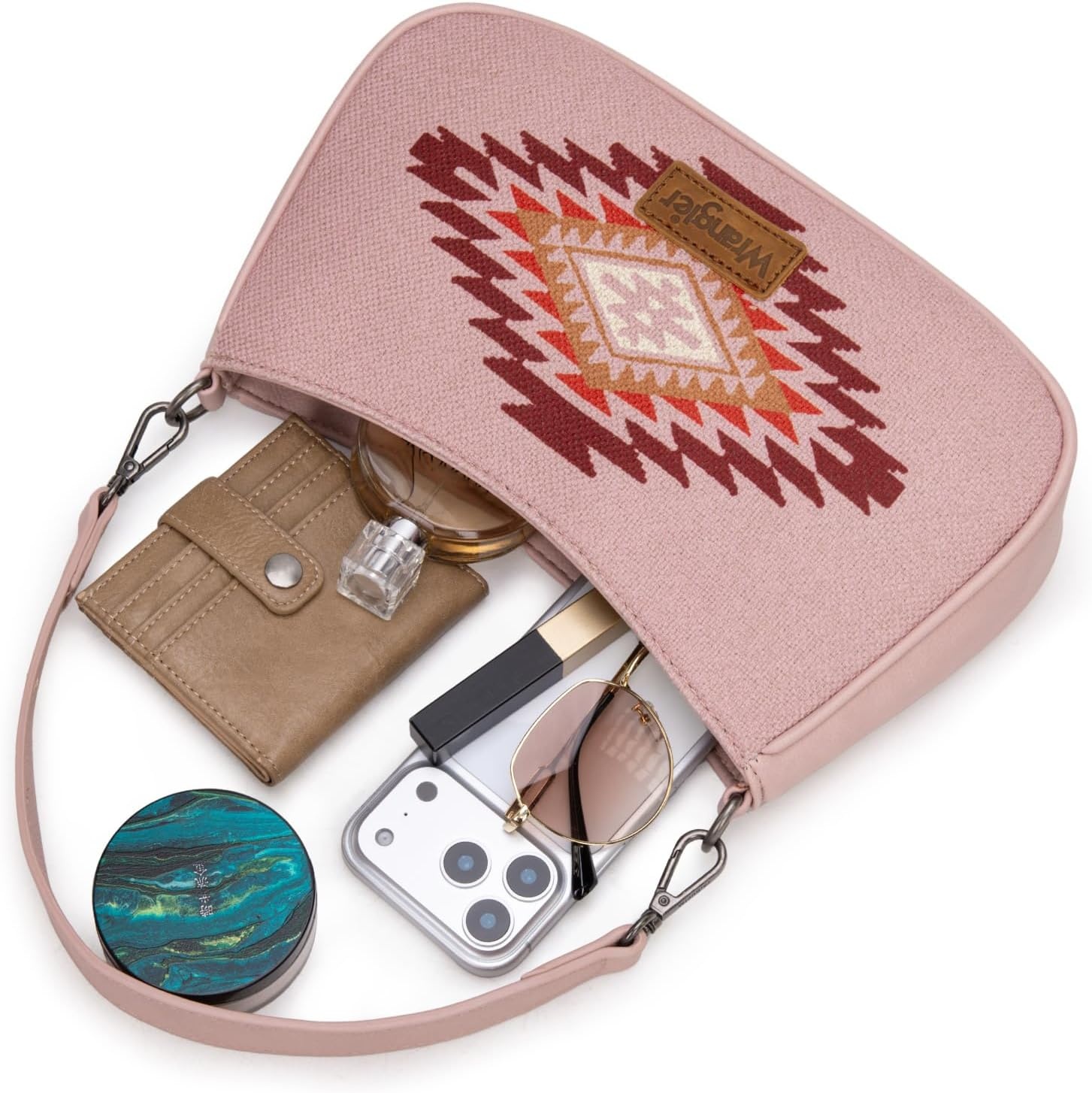 image:imageWrangler Western Shoulder Bag for Women Small Purse Aztec Hobo Bag HandBag with Detachable StrapBpink
