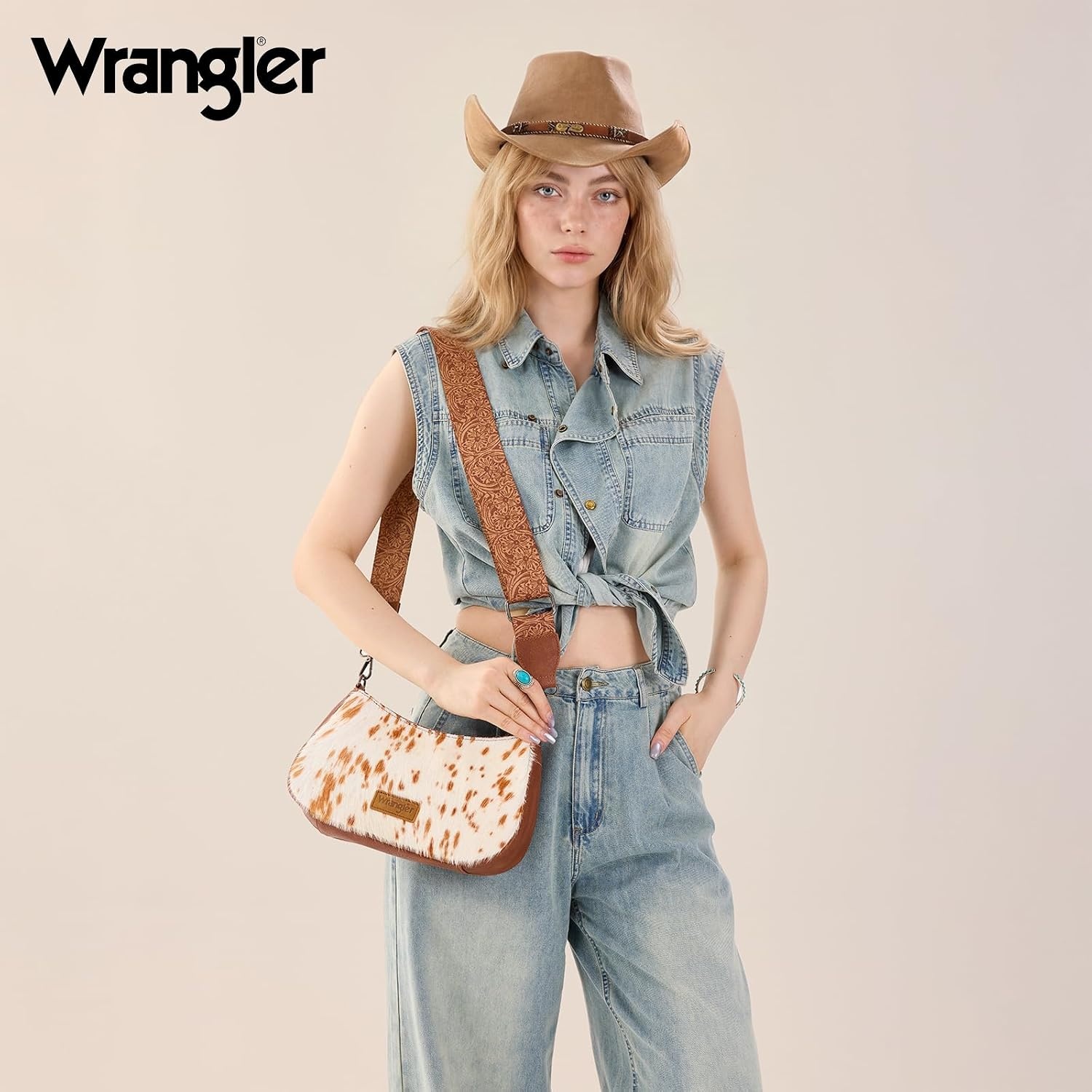 image:imageWrangler Western Shoulder Bag for Women Small Purse Aztec Hobo Bag HandBag with Detachable StrapBrowncowhide