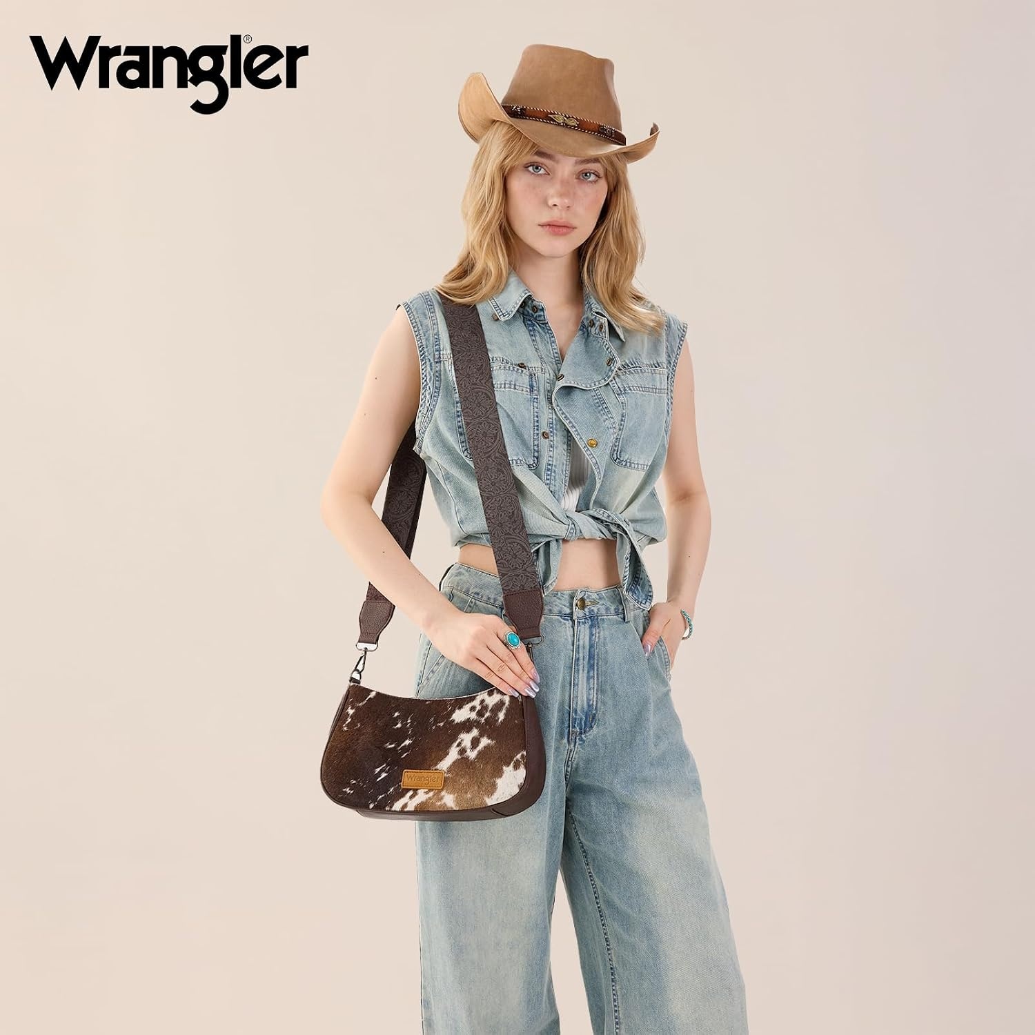 image:imageWrangler Western Shoulder Bag for Women Small Purse Aztec Hobo Bag HandBag with Detachable StrapCoffeecowhide