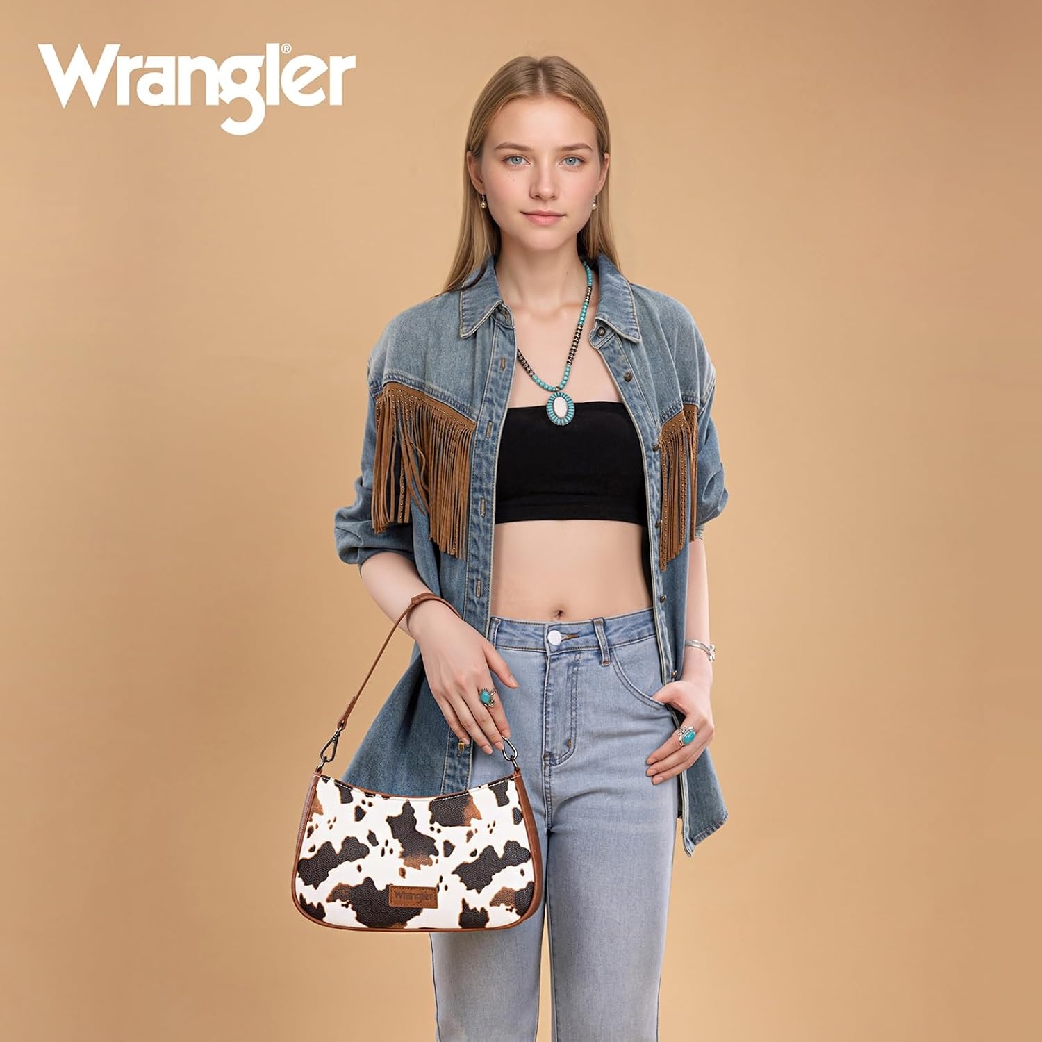 image:imageWrangler Western Shoulder Bag for Women Small Purse Aztec Hobo Bag HandBag with Detachable StrapCow Brown