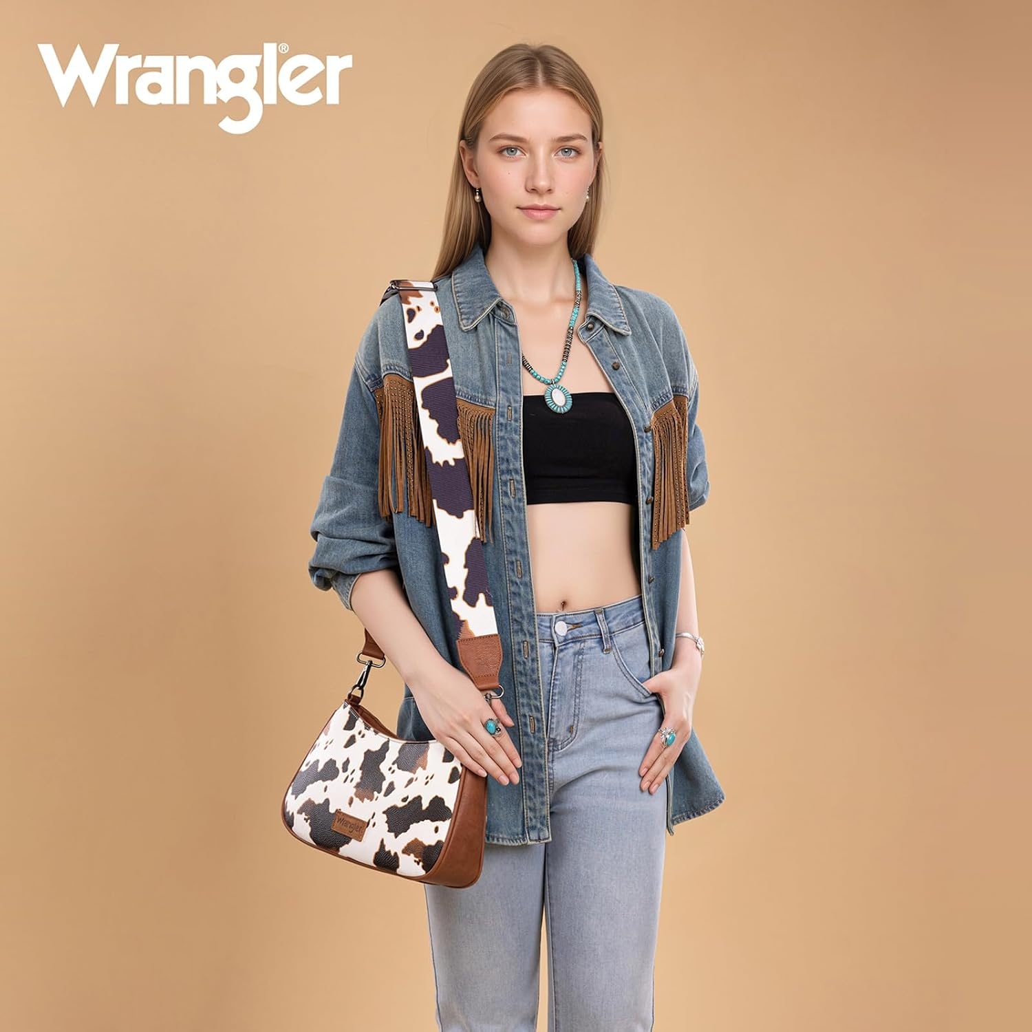 image:imageWrangler Western Shoulder Bag for Women Small Purse Aztec Hobo Bag HandBag with Detachable StrapCow Brown