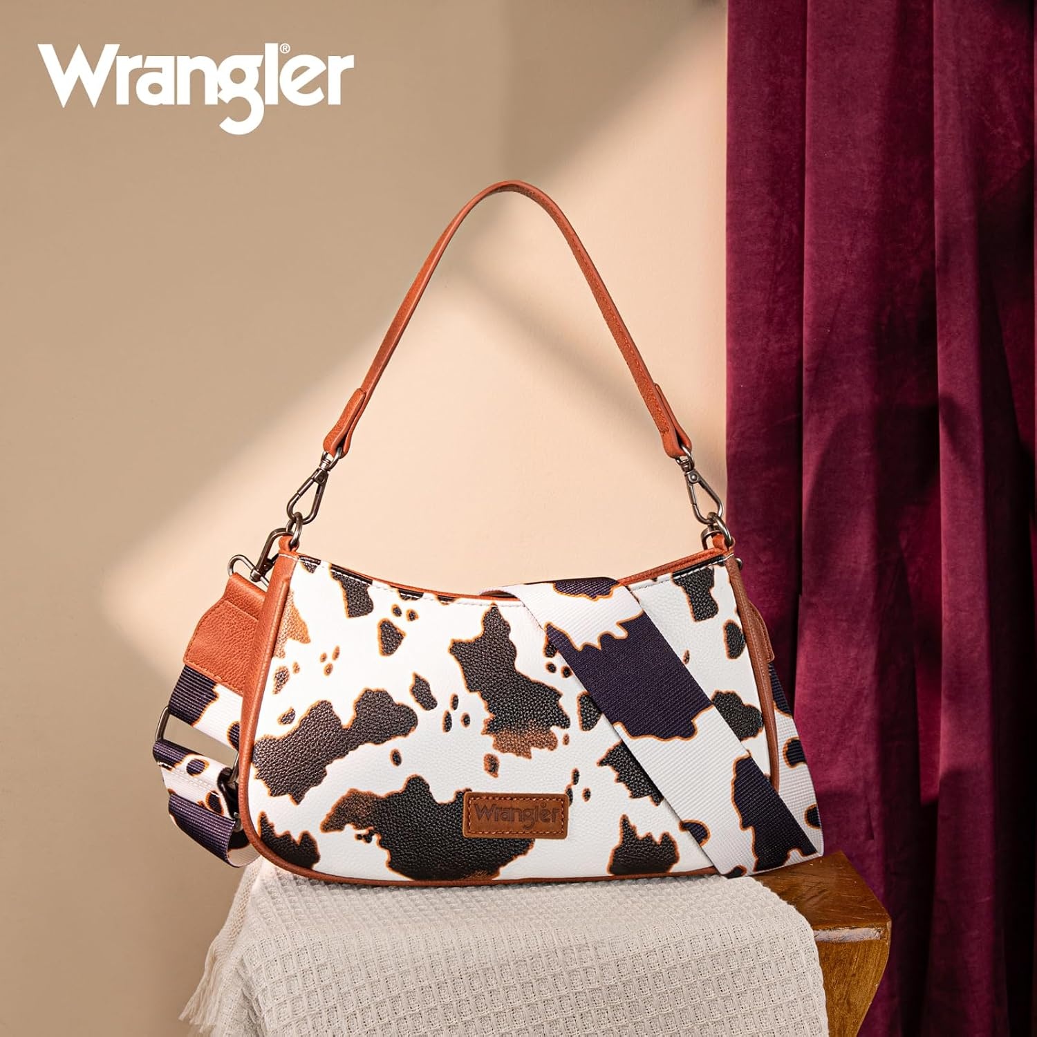 image:imageWrangler Western Shoulder Bag for Women Small Purse Aztec Hobo Bag HandBag with Detachable StrapCow Brown