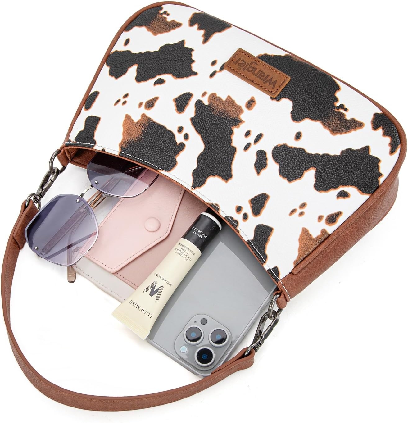 image:imageWrangler Western Shoulder Bag for Women Small Purse Aztec Hobo Bag HandBag with Detachable StrapCow Brown