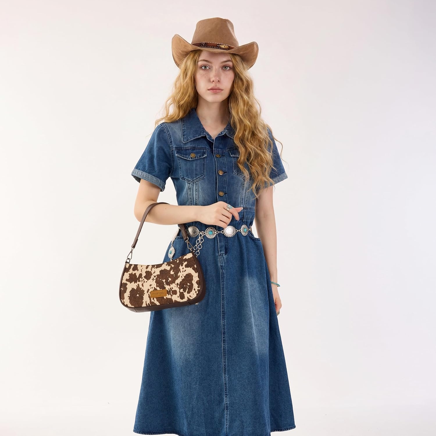image:imageWrangler Western Shoulder Bag for Women Small Purse Aztec Hobo Bag HandBag with Detachable StrapCow Coffee