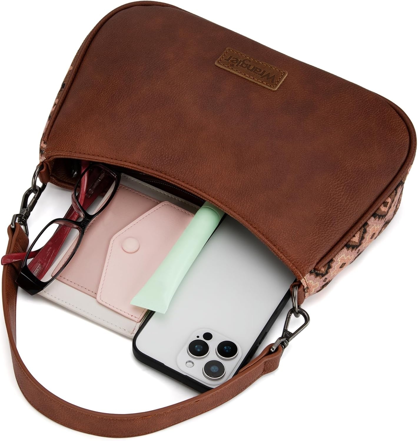 image:imageWrangler Western Shoulder Bag for Women Small Purse Aztec Hobo Bag HandBag with Detachable StrapDark Brown