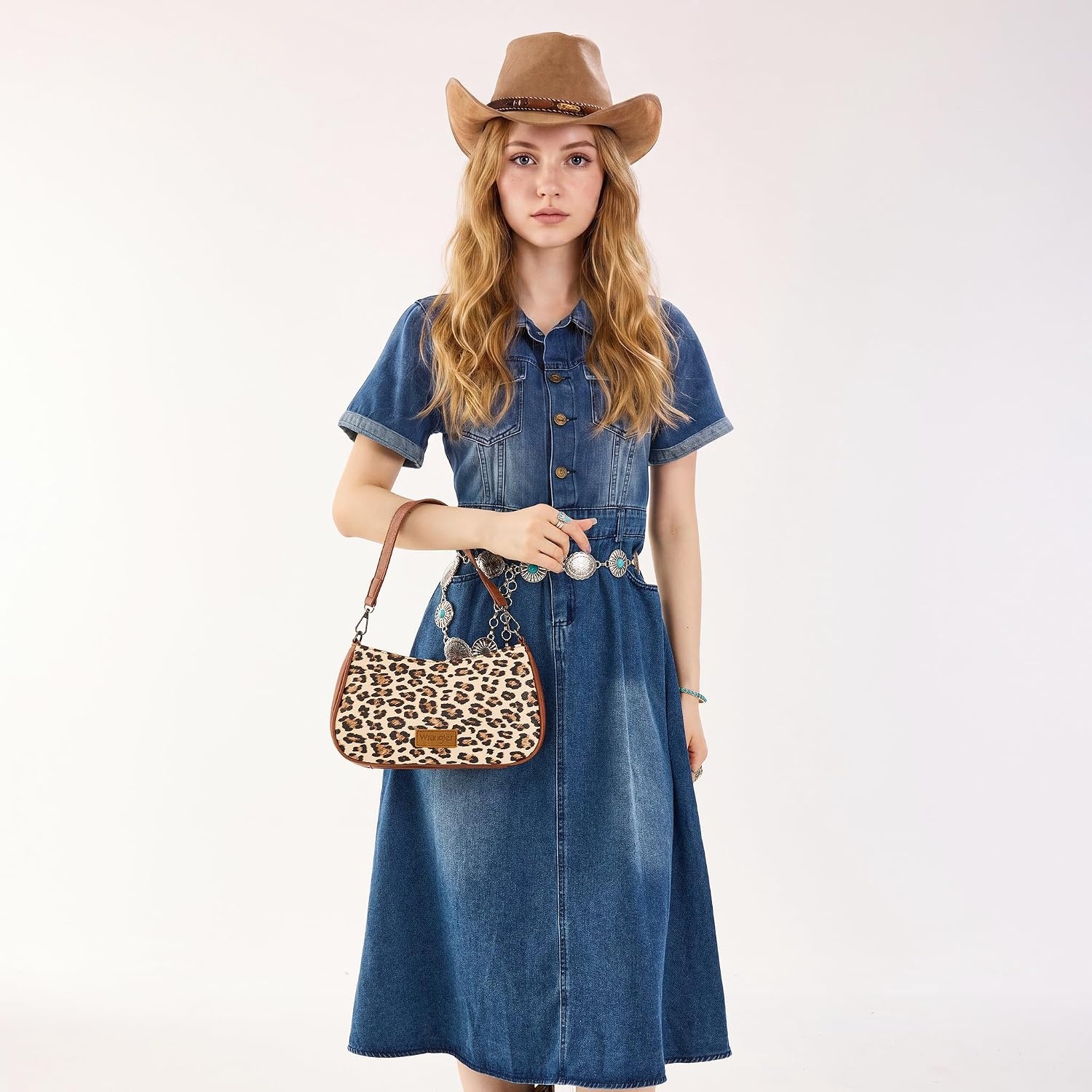 image:imageWrangler Western Shoulder Bag for Women Small Purse Aztec Hobo Bag HandBag with Detachable StrapLeopardbrownnew