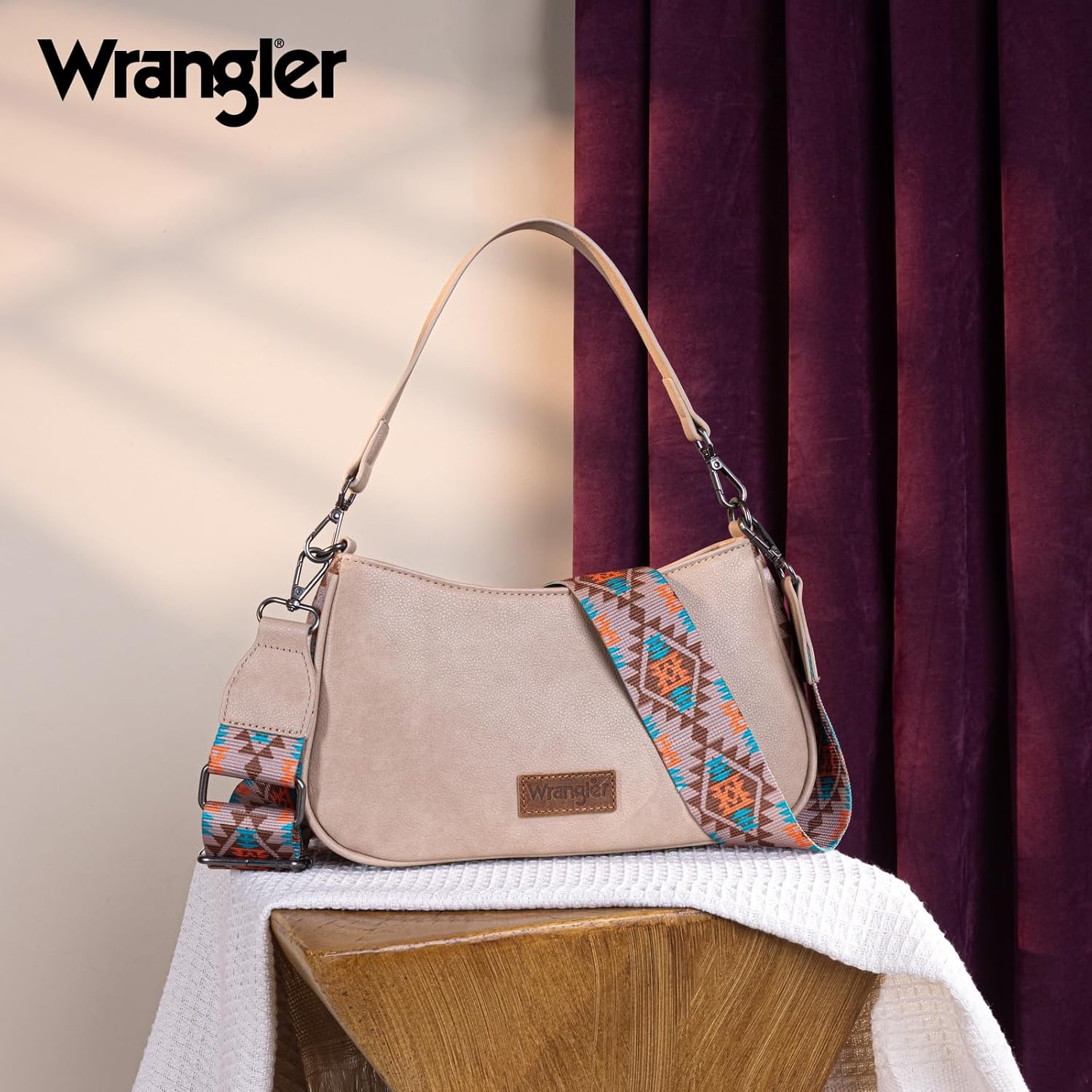 image:imageWrangler Western Shoulder Bag for Women Small Purse Aztec Hobo Bag HandBag with Detachable StrapTan